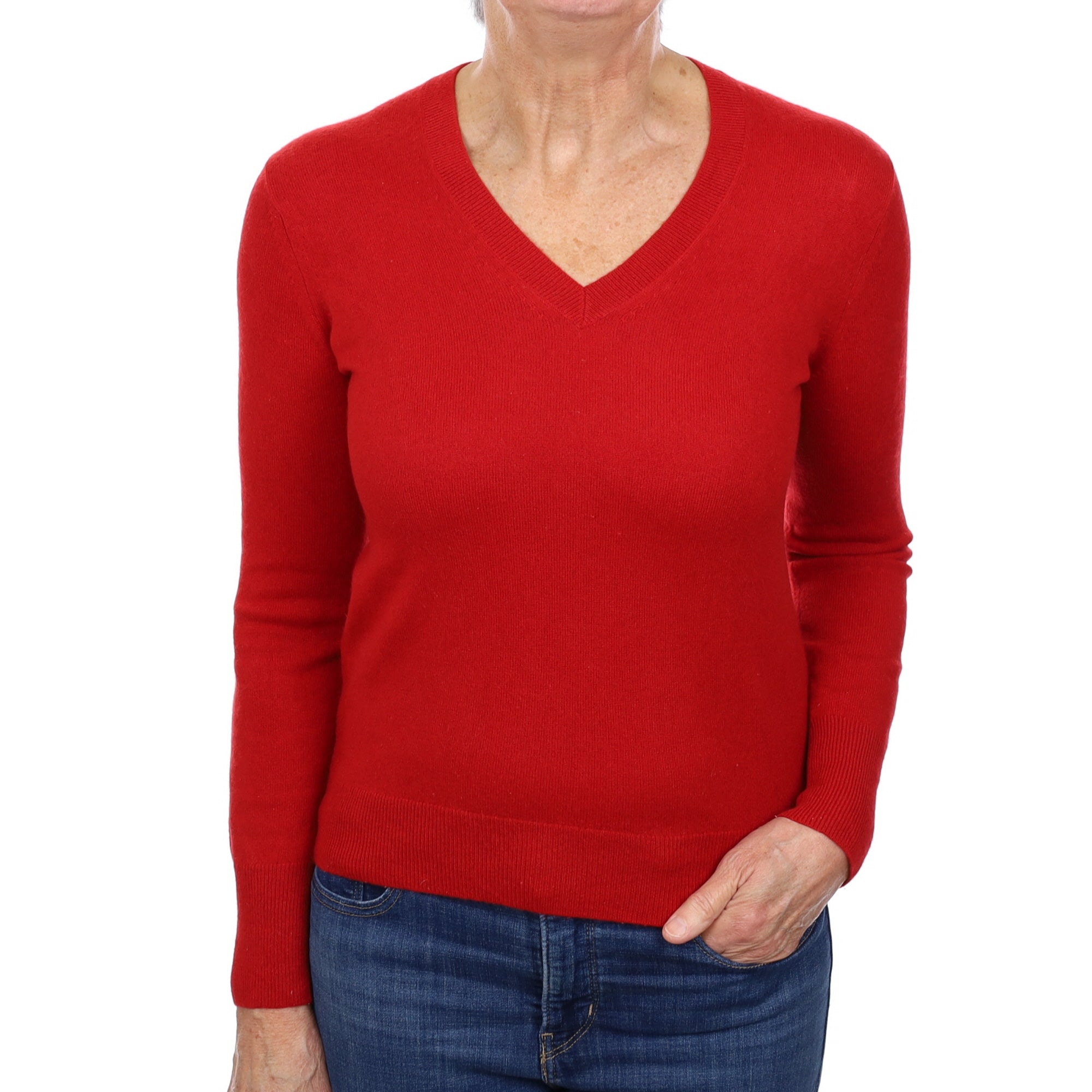 Scarlett Red Cashmere V Neck Jumper Medium