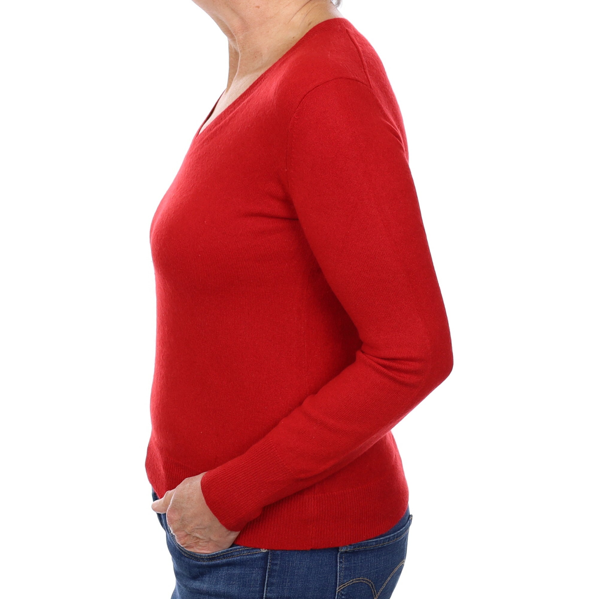 Scarlett Red Cashmere V Neck Jumper Medium