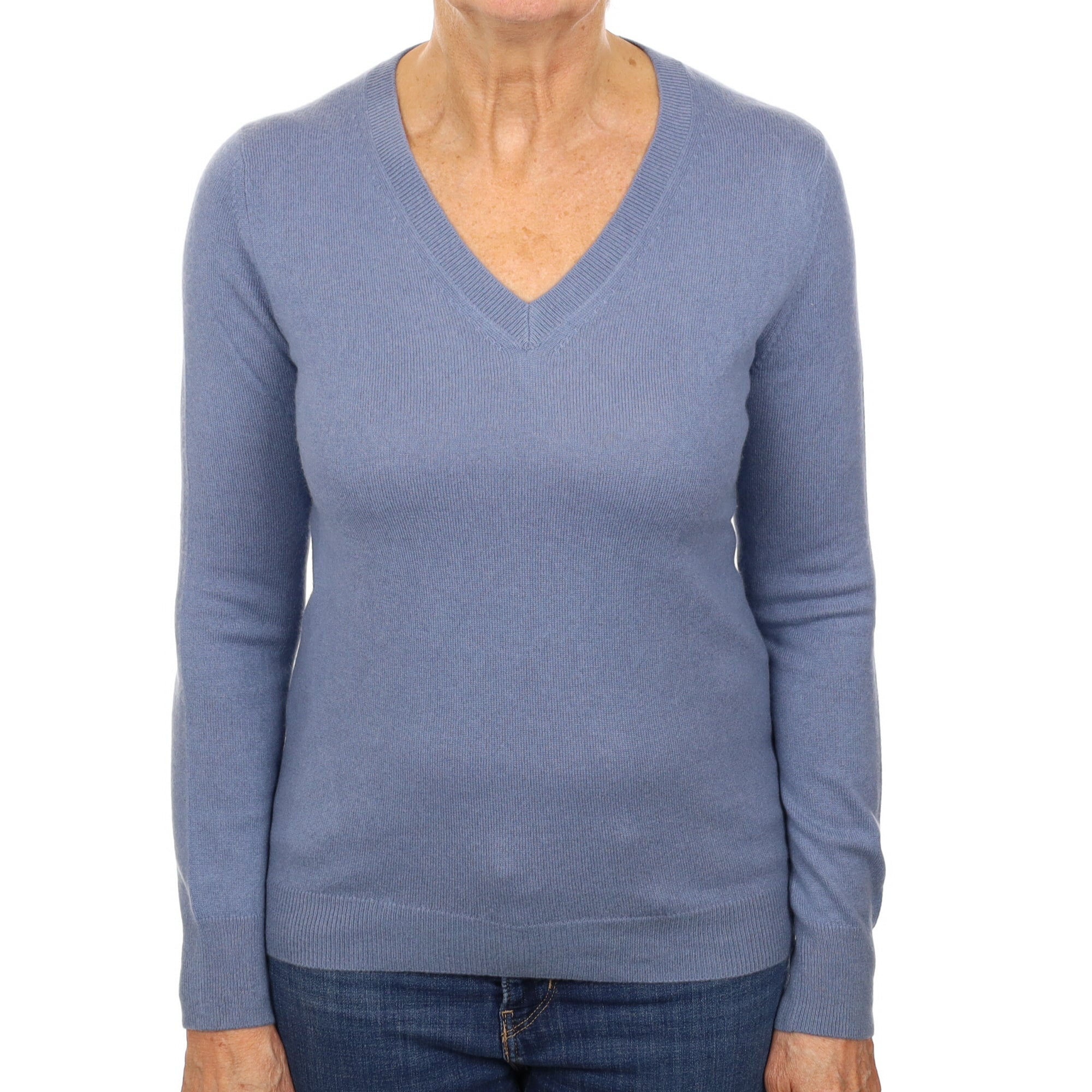 Dusky Blue Cashmere V Neck Jumper Medium