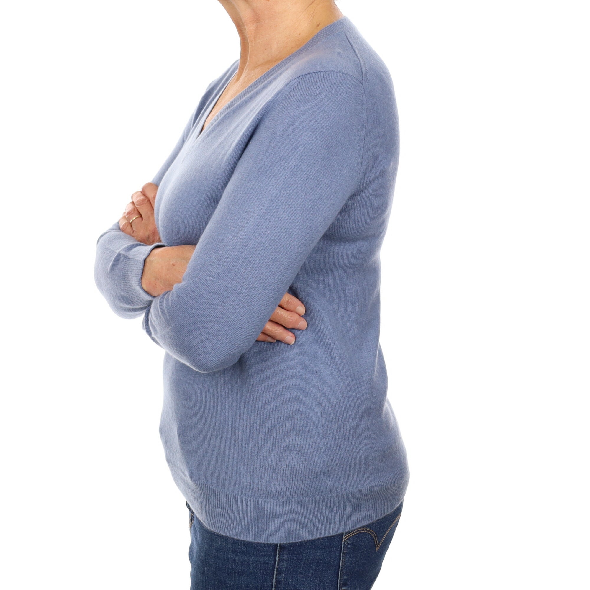 Dusky Blue Cashmere V Neck Jumper Medium