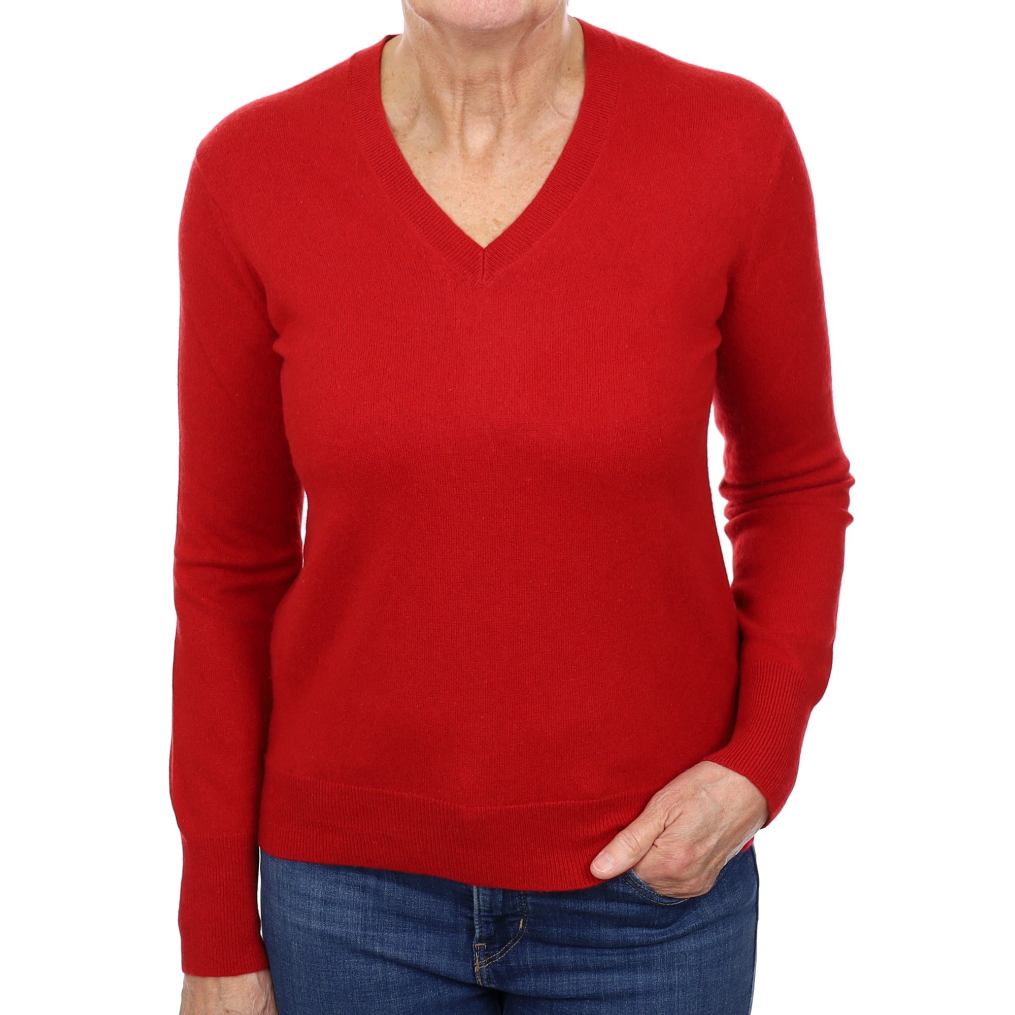 Spanish Red Cashmere V Neck Jumper Medium