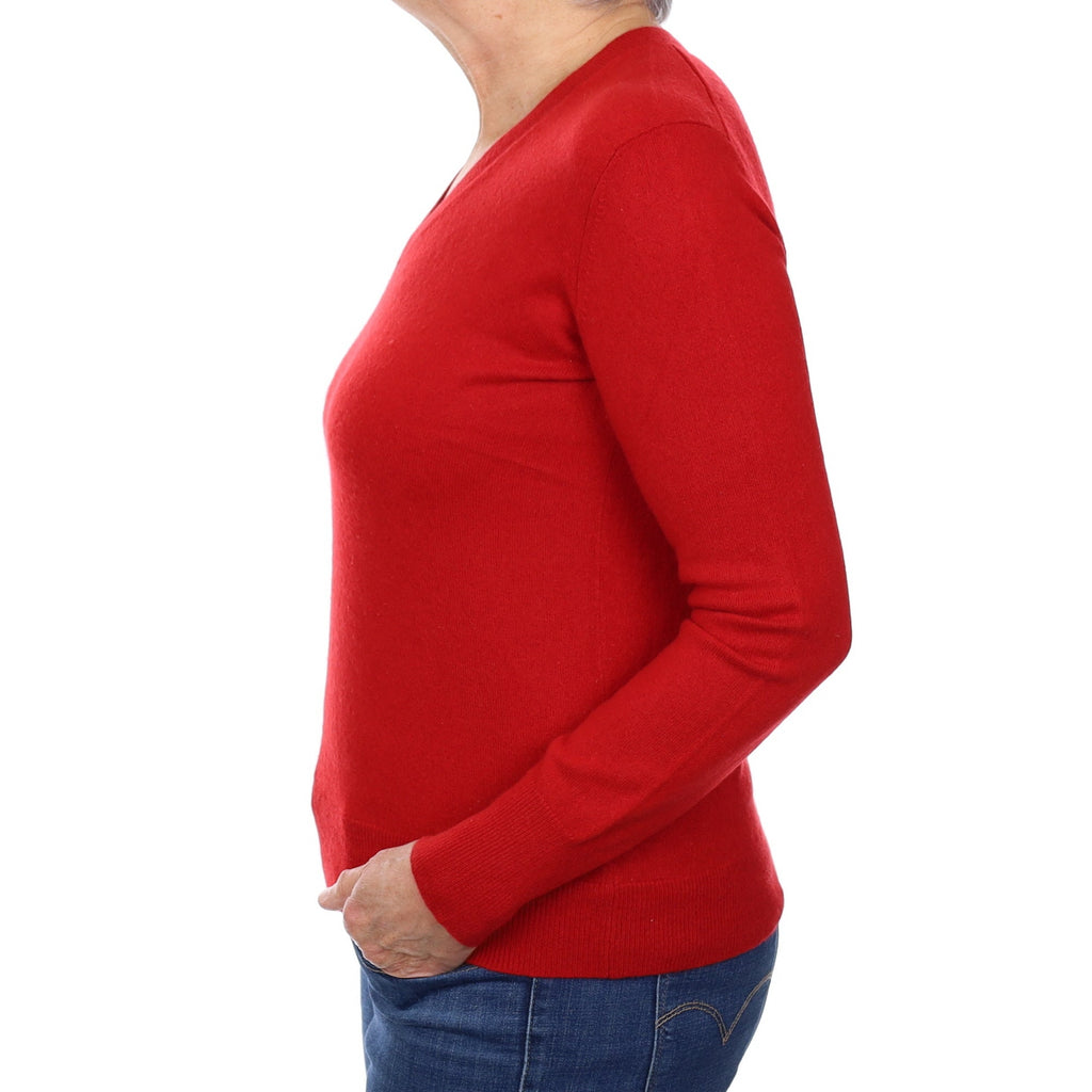 Spanish Red Cashmere V Neck Jumper Medium