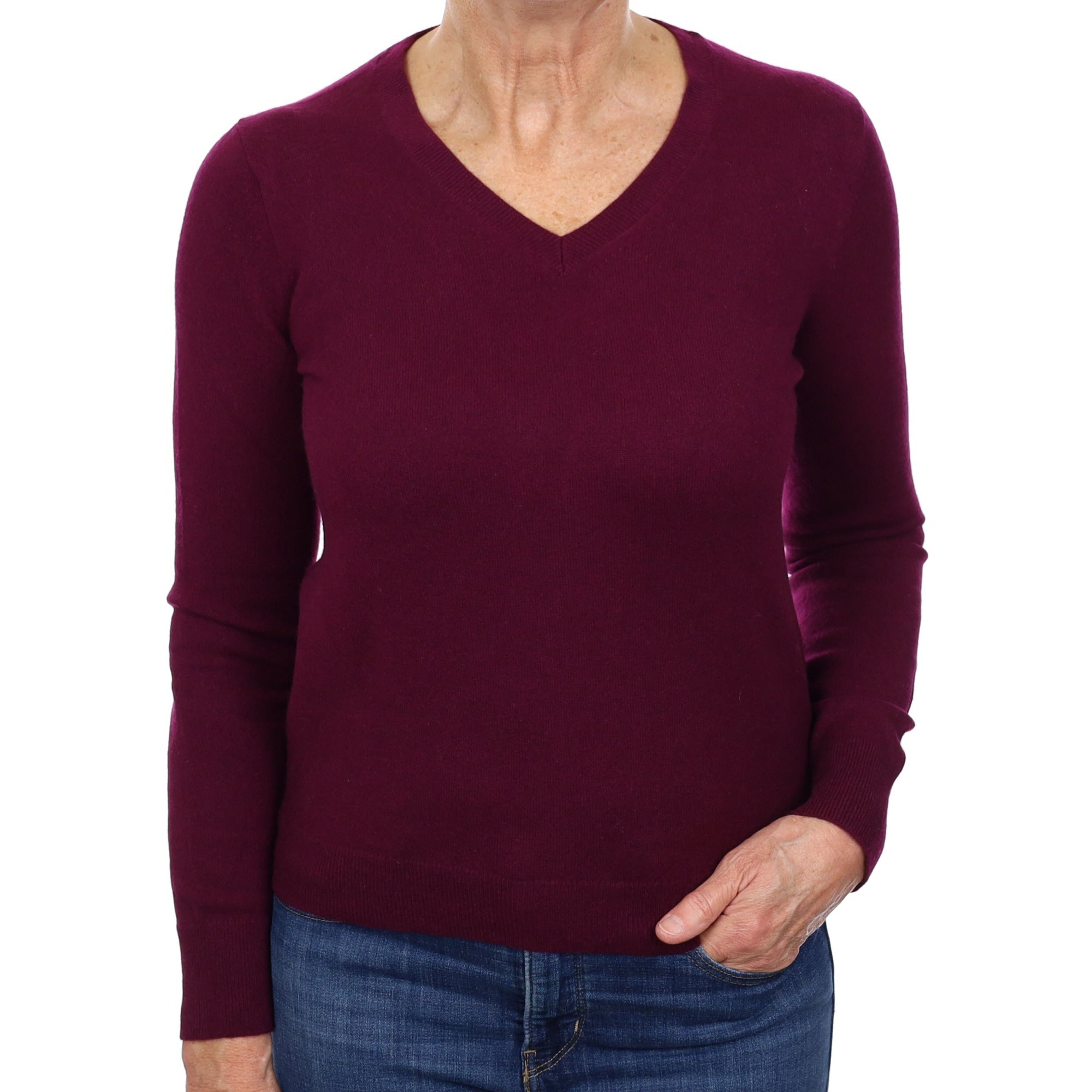 Fig Purple Cashmere V Neck Jumper Medium