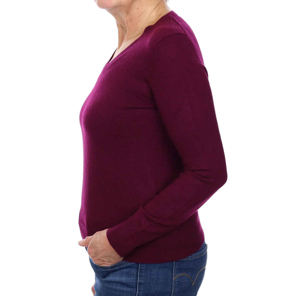 Fig Purple Cashmere V Neck Jumper Medium