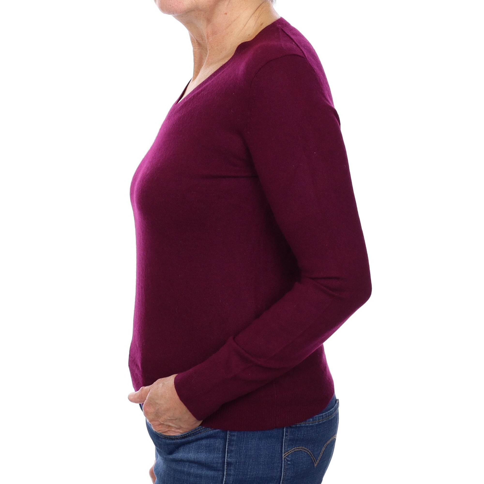 Fig Purple Cashmere V Neck Jumper Medium