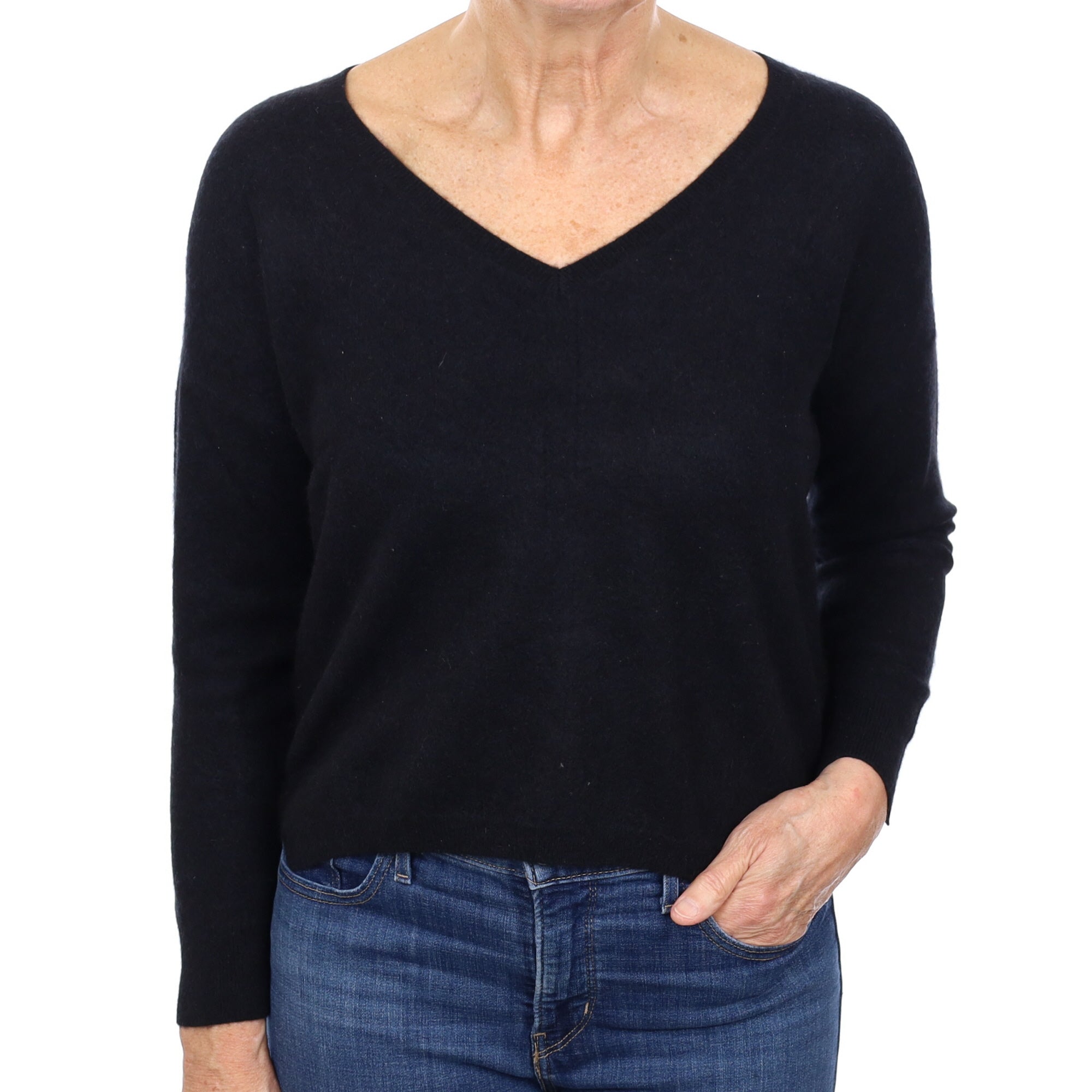 Black Cashmere V Neck Jumper Medium