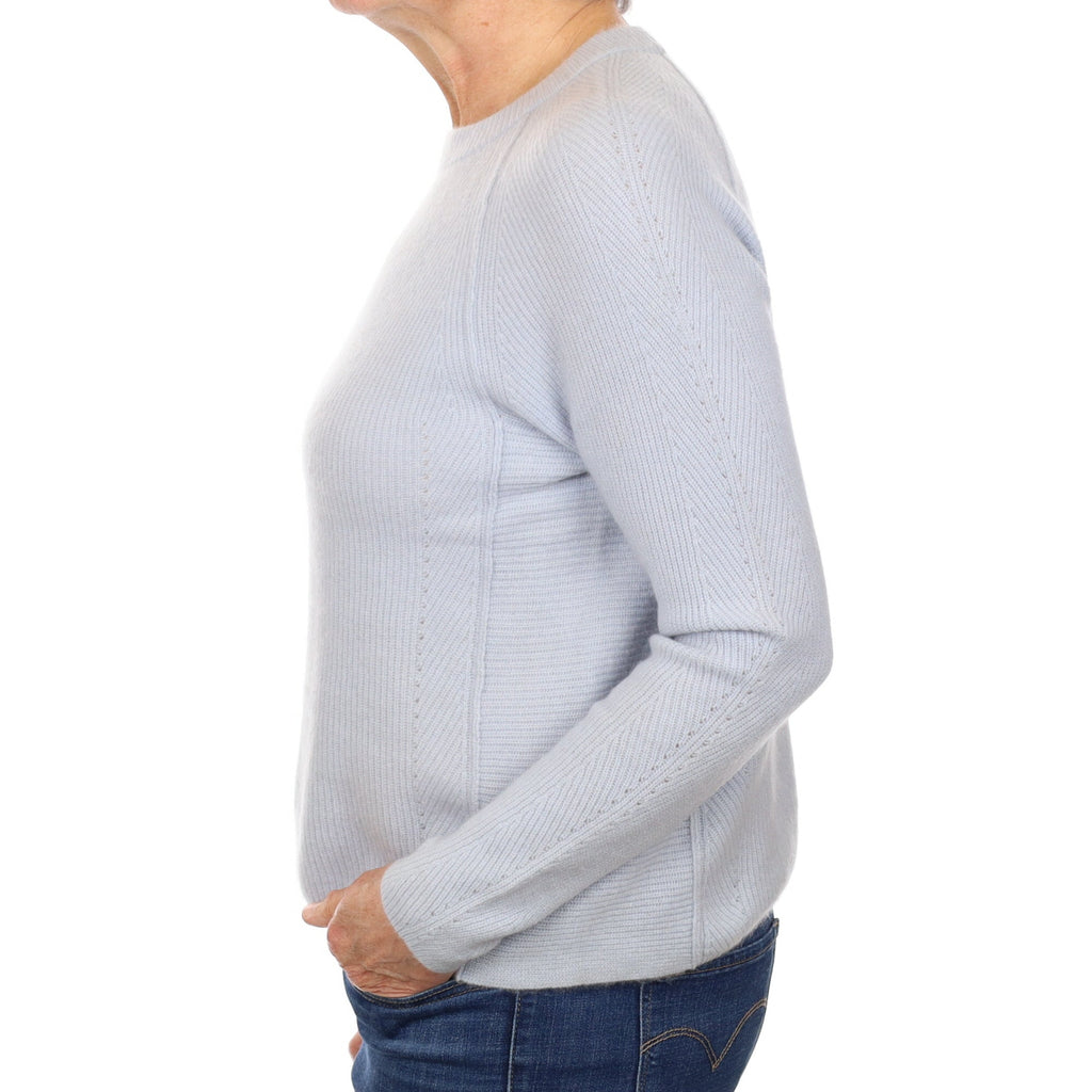 Powder Blue Ribbed Cashmere Crew Neck Jumper Medium