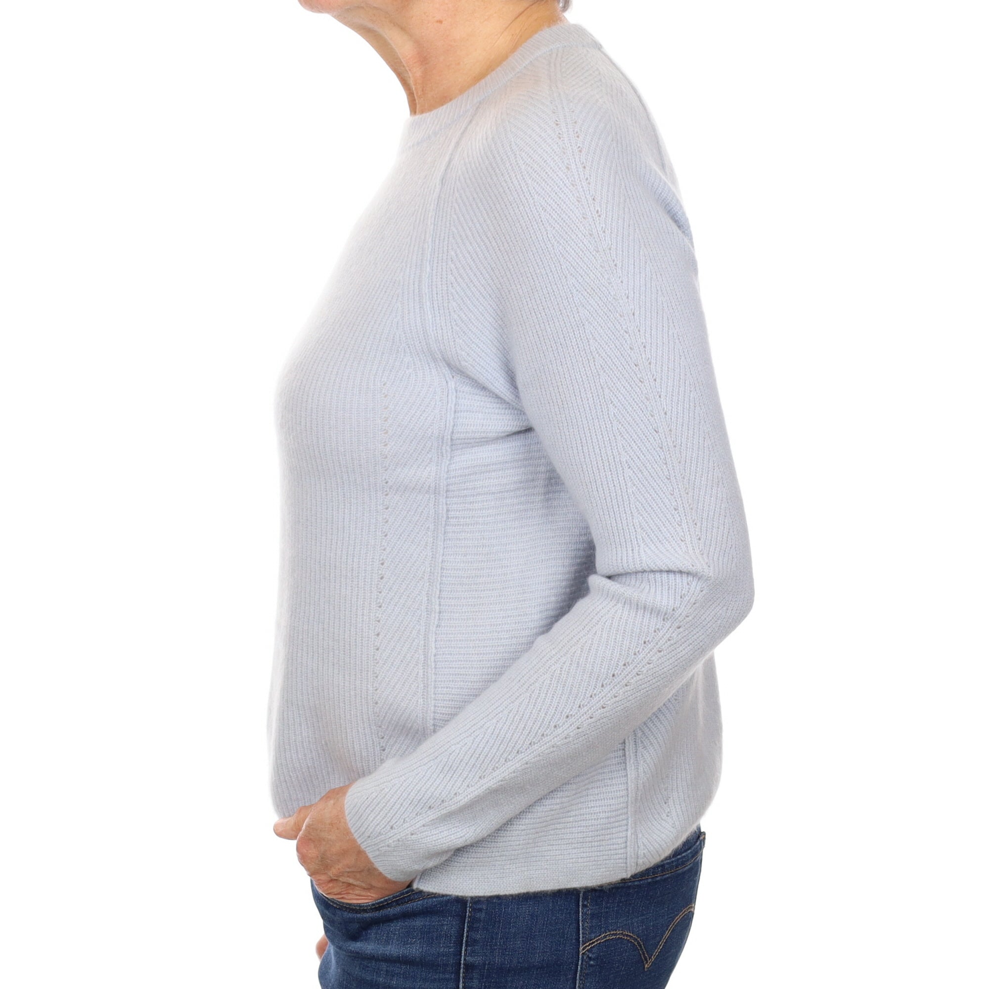 Powder Blue Ribbed Cashmere Crew Neck Jumper Medium