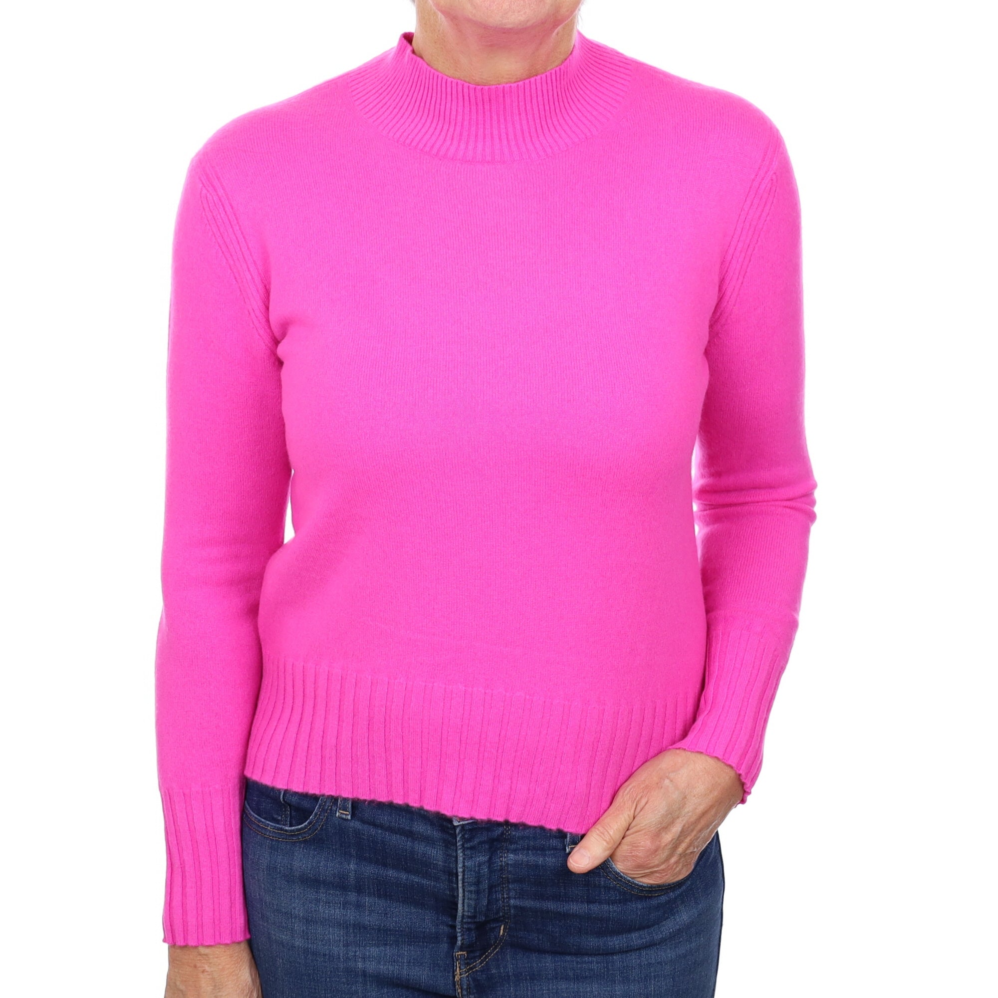 Neon Pink Cashmere Turtle Neck Jumper Medium