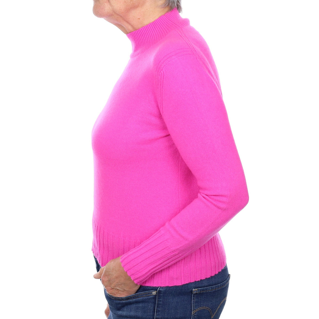 Neon Pink Cashmere Turtle Neck Jumper Medium