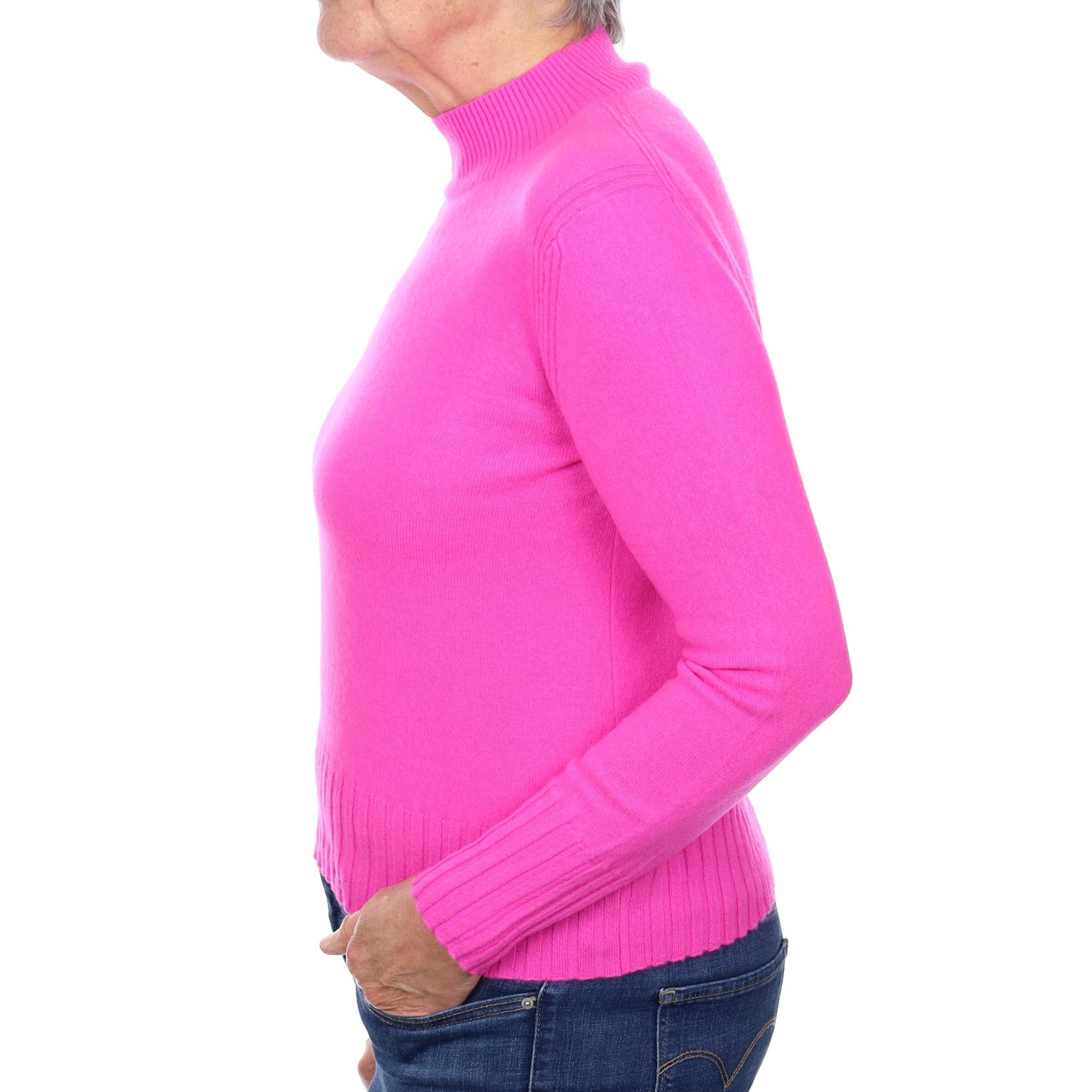 Neon Pink Cashmere Turtle Neck Jumper Medium