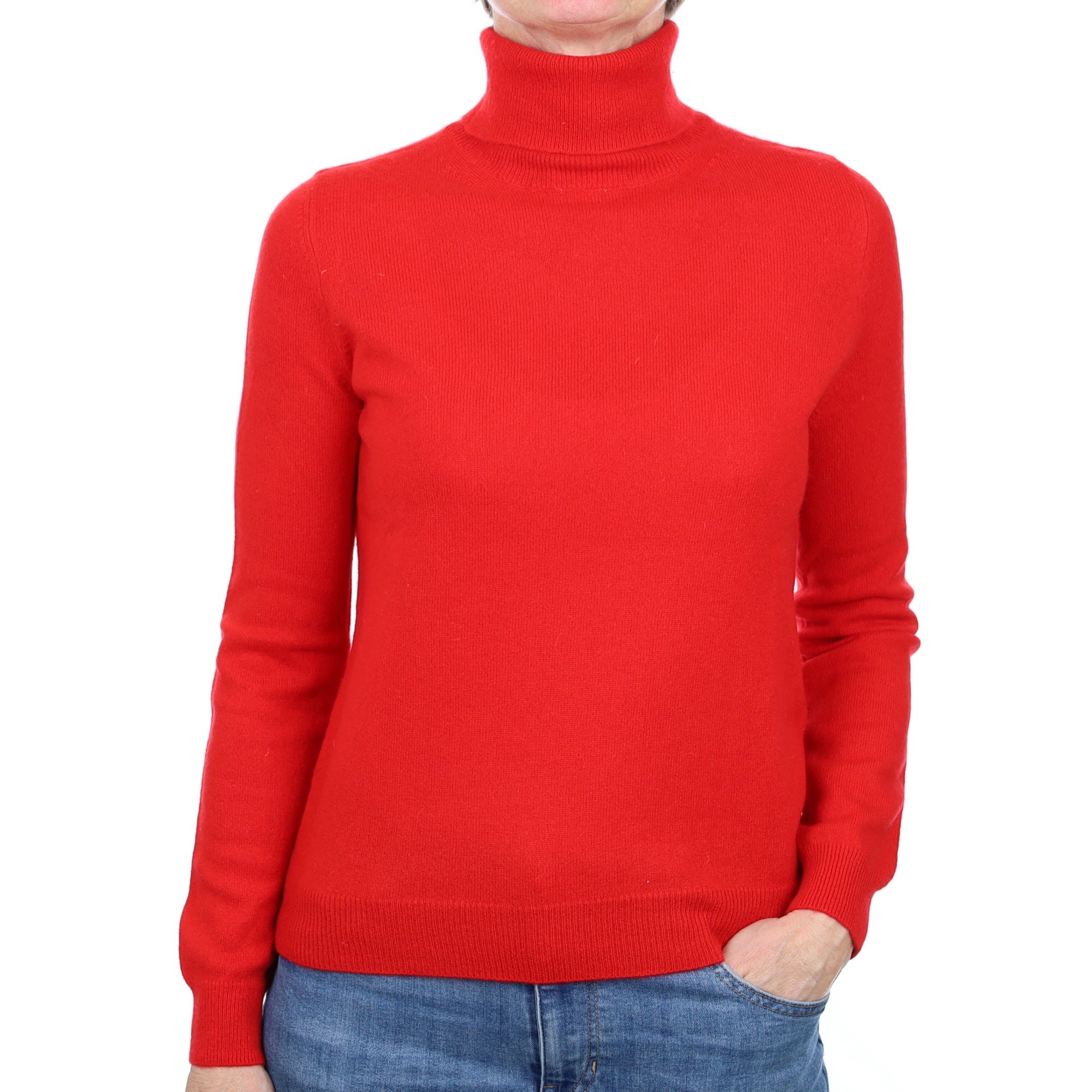 Vermillion Red Cashmere Polo Neck Jumper Small