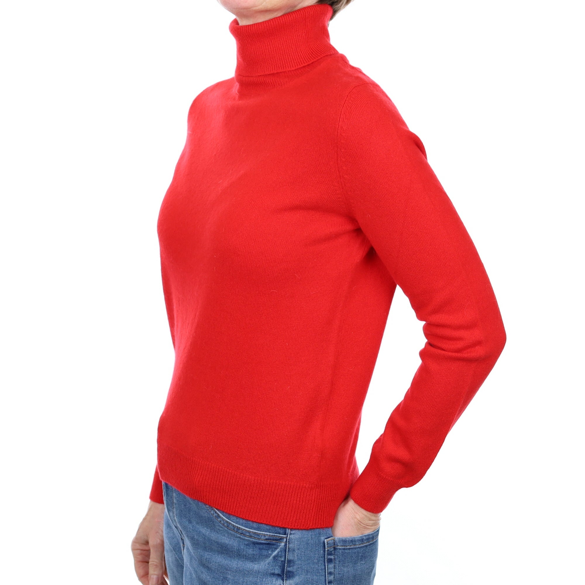 Vermillion Red Cashmere Polo Neck Jumper Small
