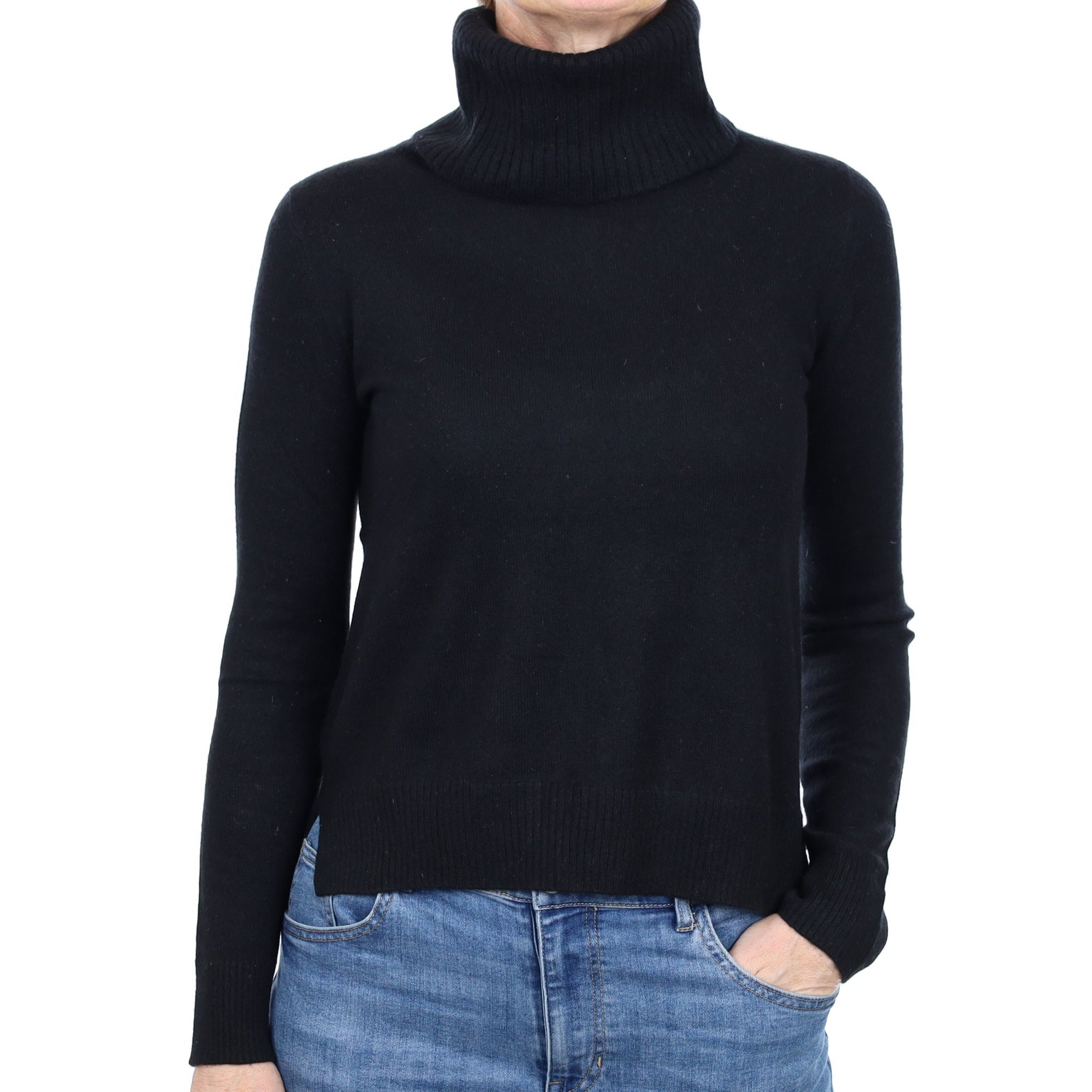 Black Cashmere Polo Neck Jumper Small