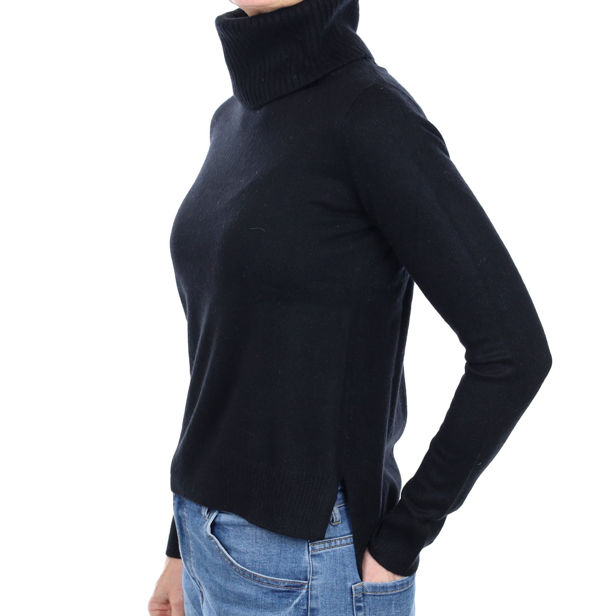 Black Cashmere Polo Neck Jumper Small