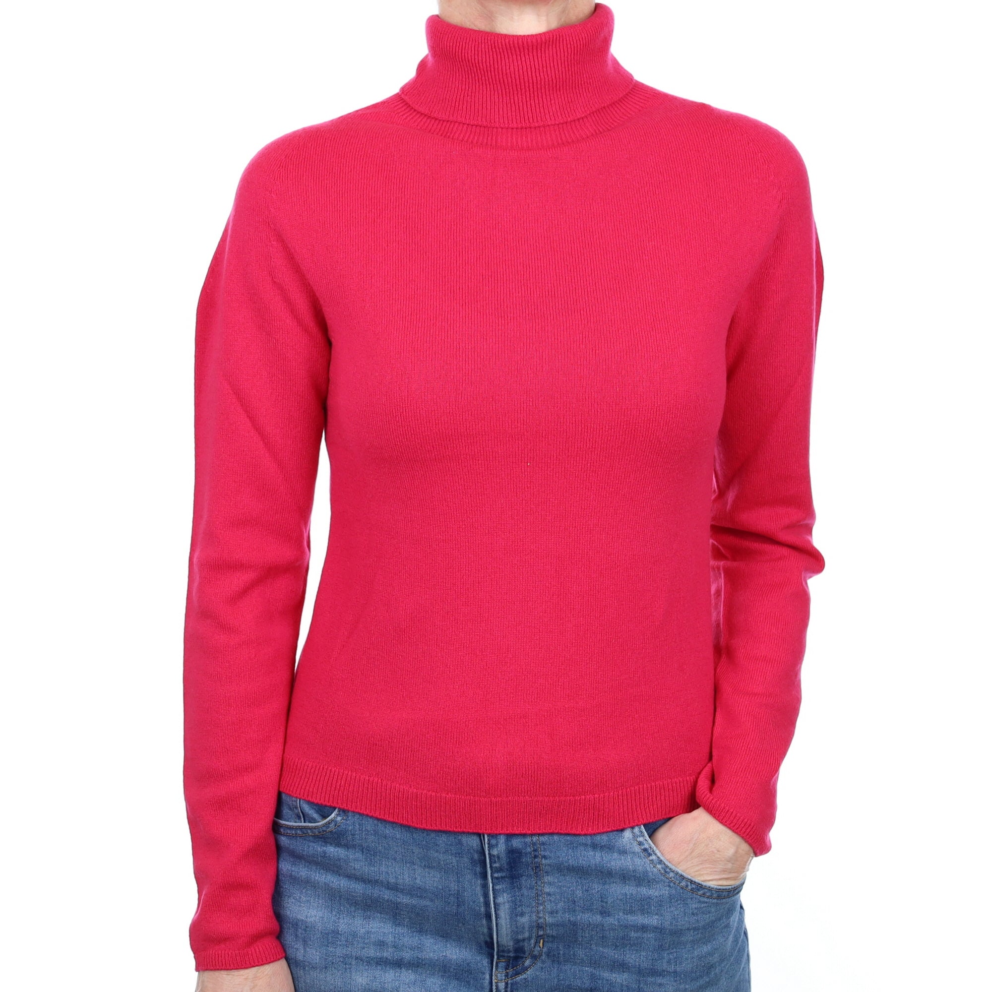 Hot Pink Cashmere Polo Neck Jumper Small