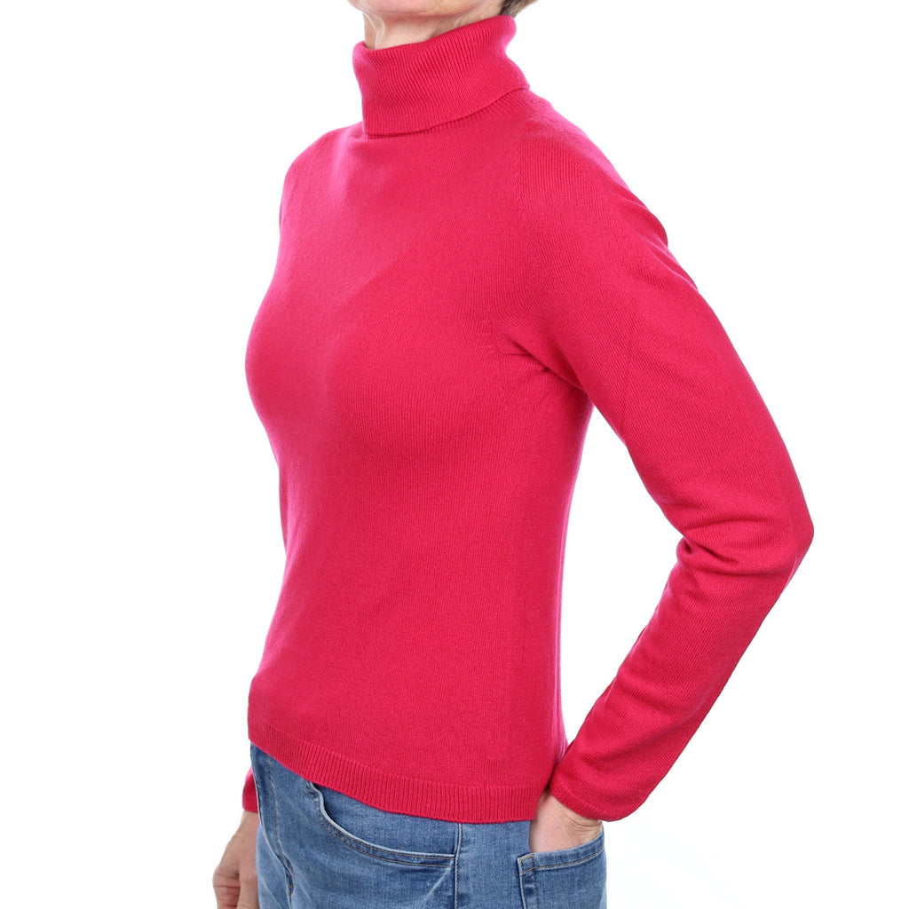 Hot Pink Cashmere Polo Neck Jumper Small