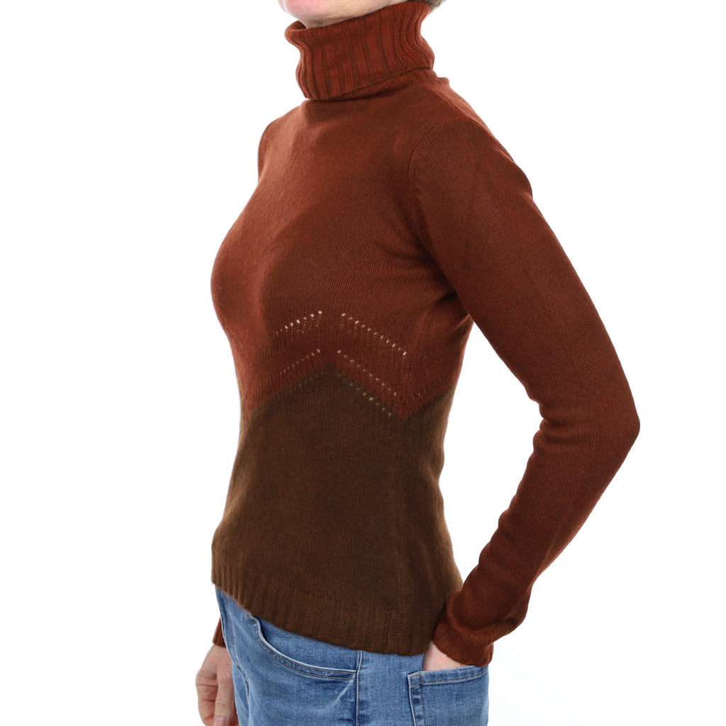 Deep Rust and Walnut Cashmere Polo Neck Jumper Small