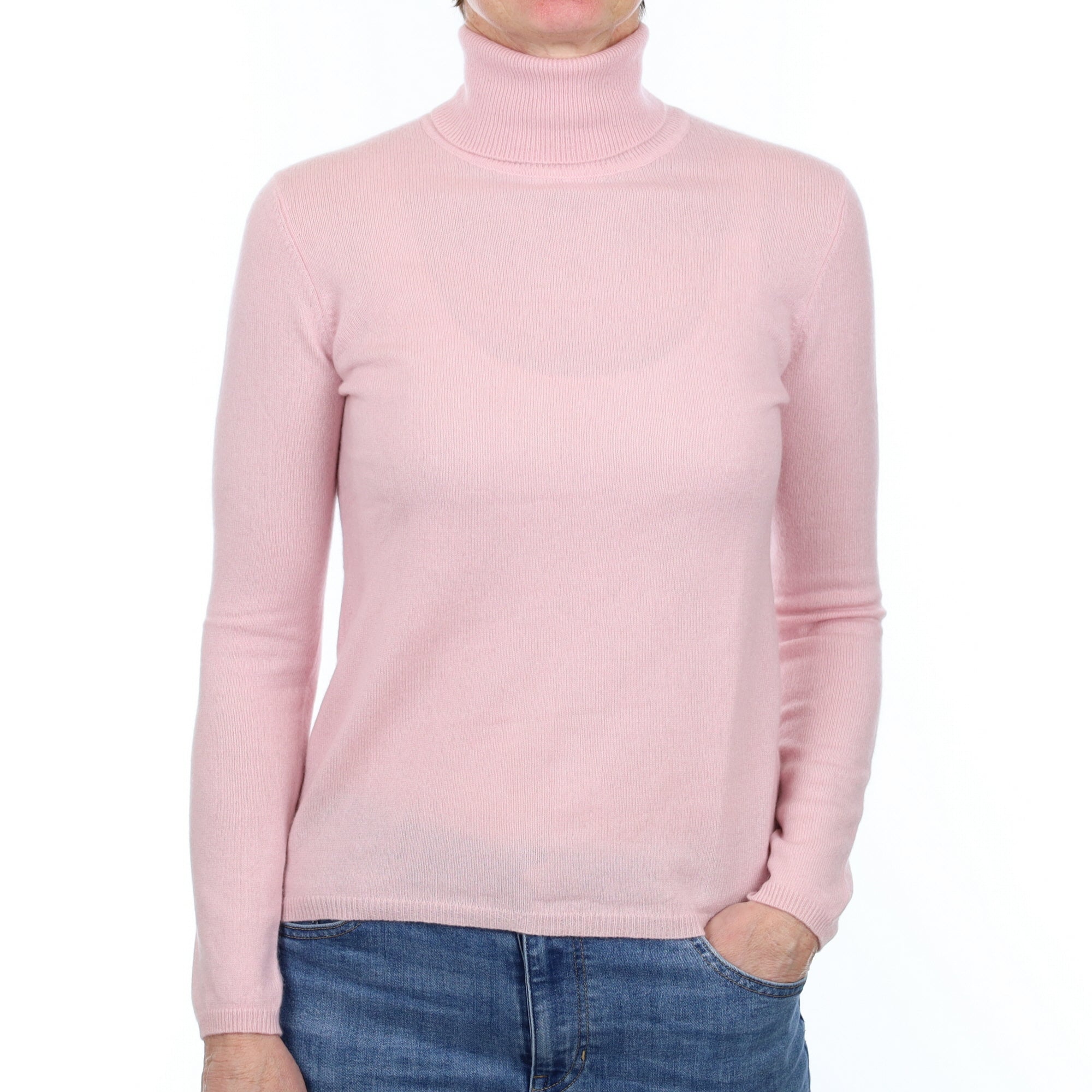 Carnation Pink Cashmere Polo Neck Jumper Small