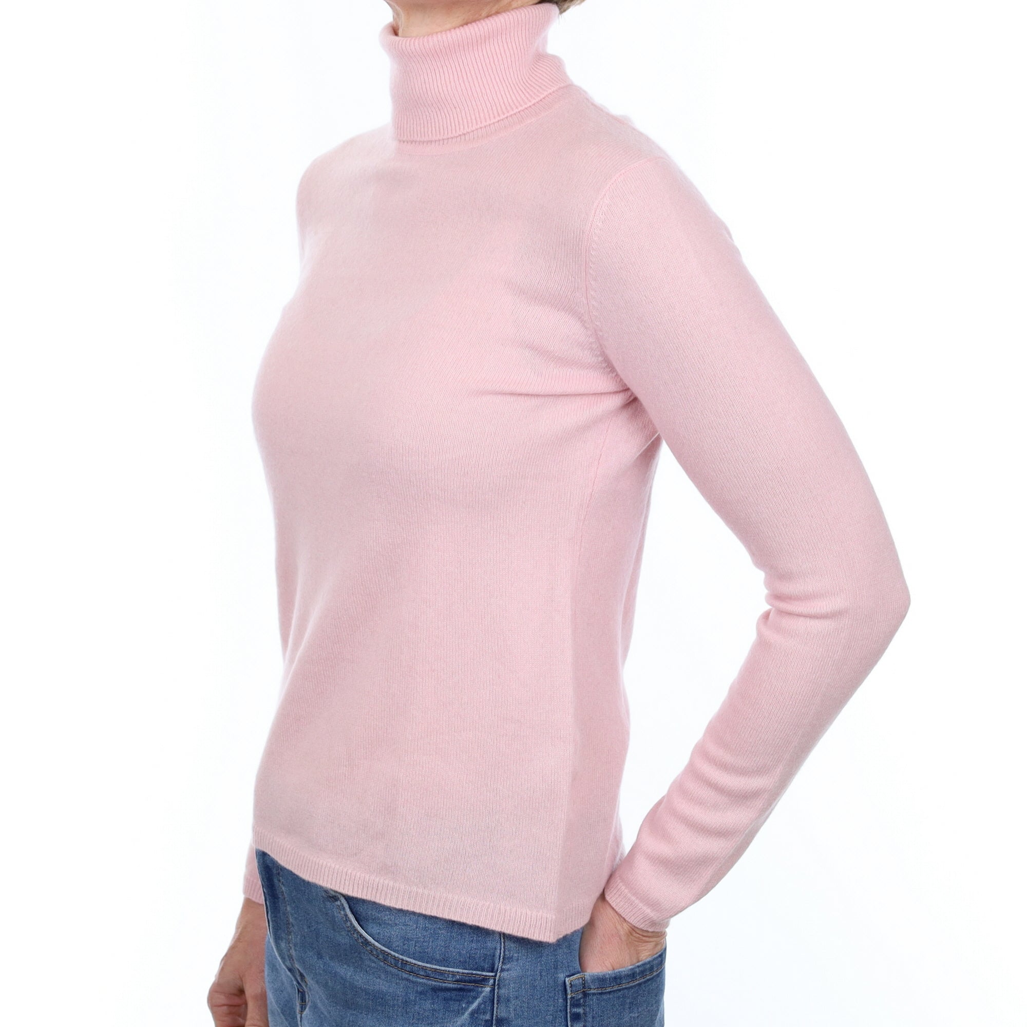 Carnation Pink Cashmere Polo Neck Jumper Small