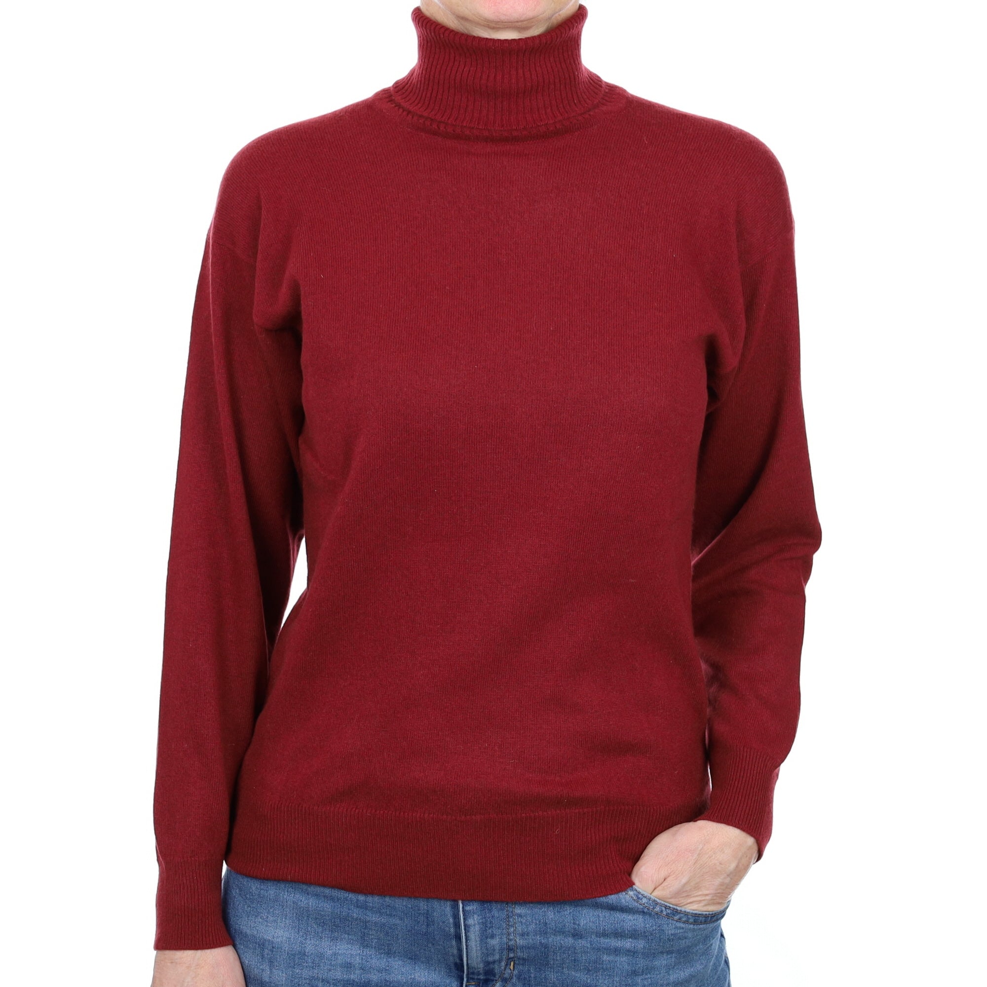 Scottish Vintage Maroon Cashmere Polo Neck Jumper Small