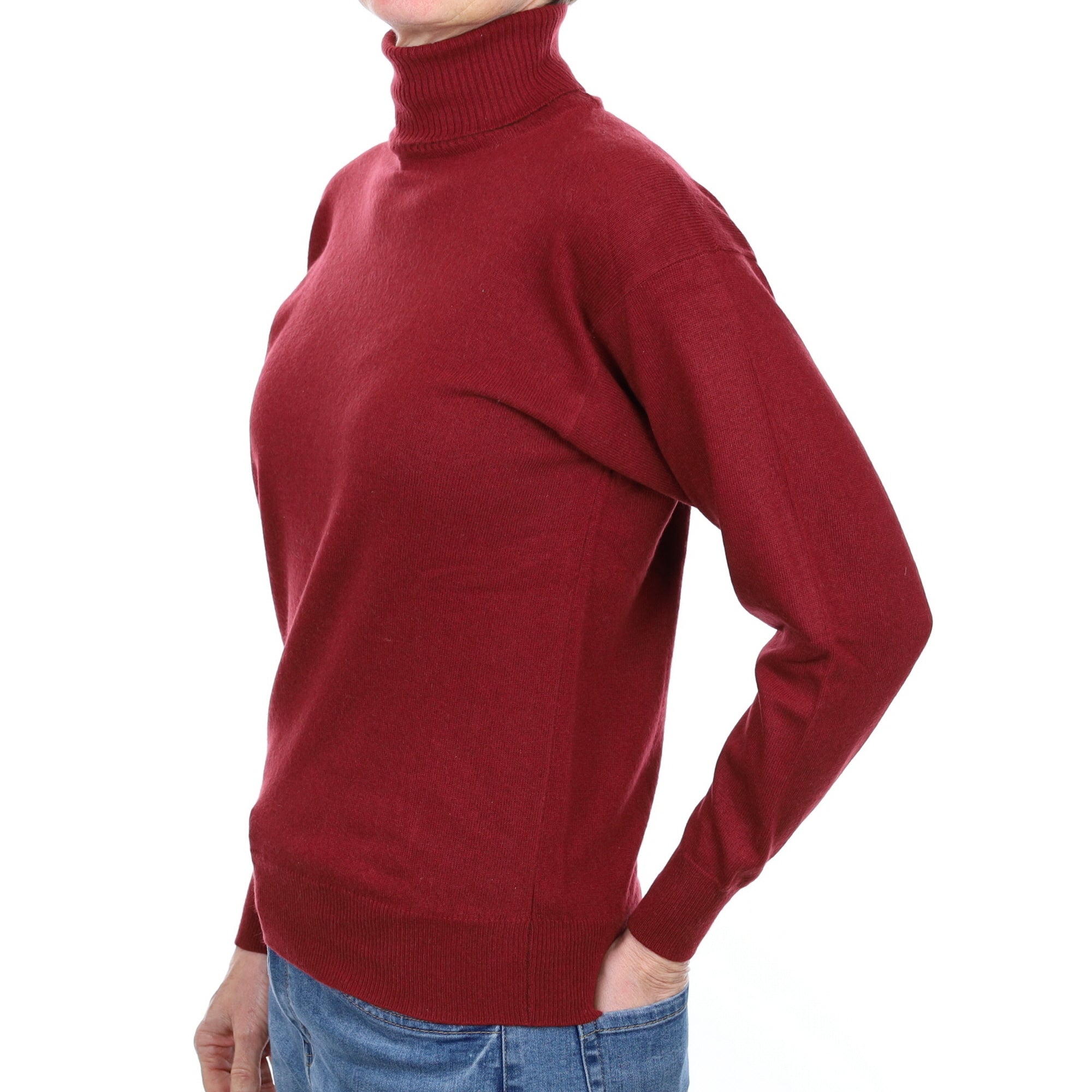 Scottish Vintage Maroon Cashmere Polo Neck Jumper Small