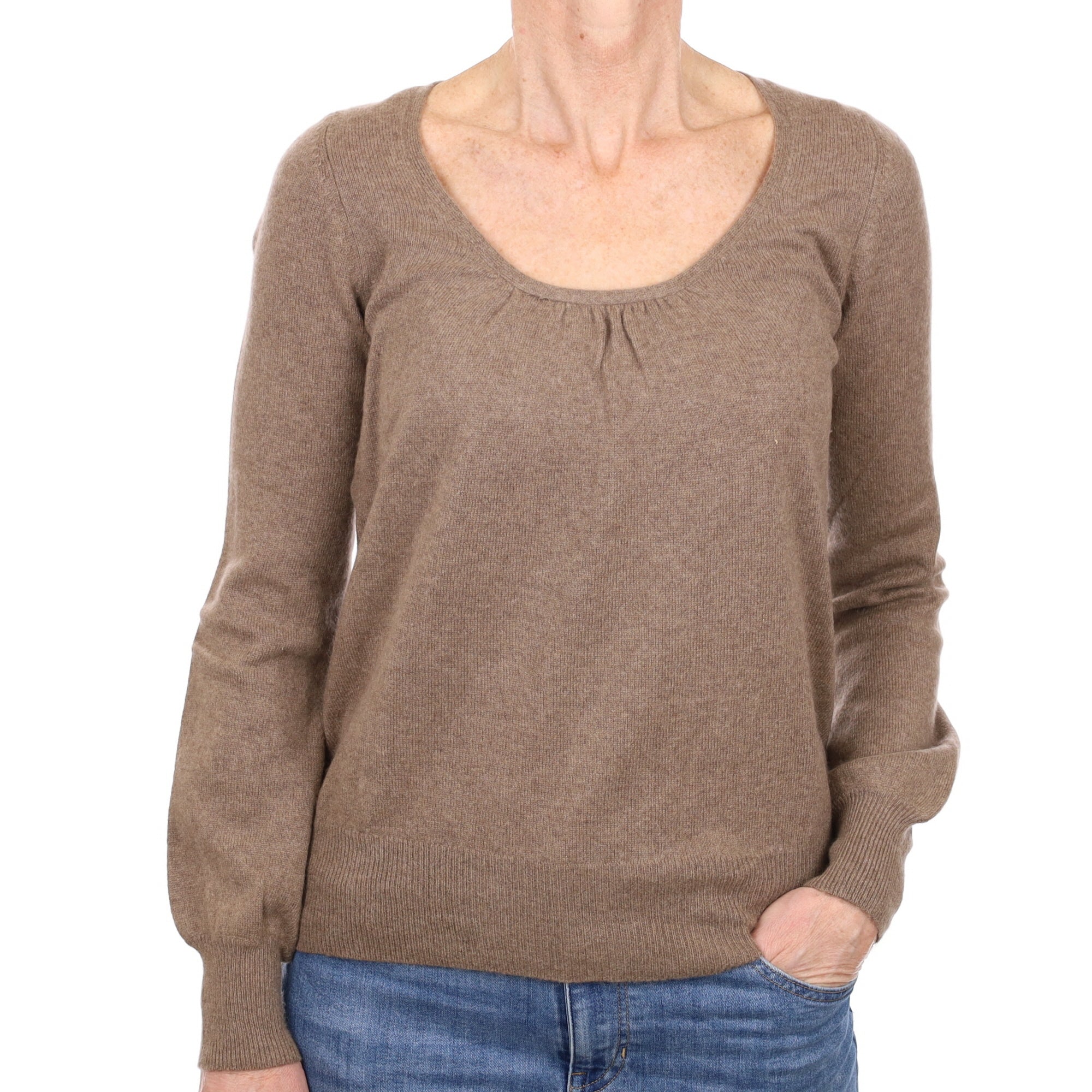 Mocha Brown Cashmere Scoop Neck Jumper Small