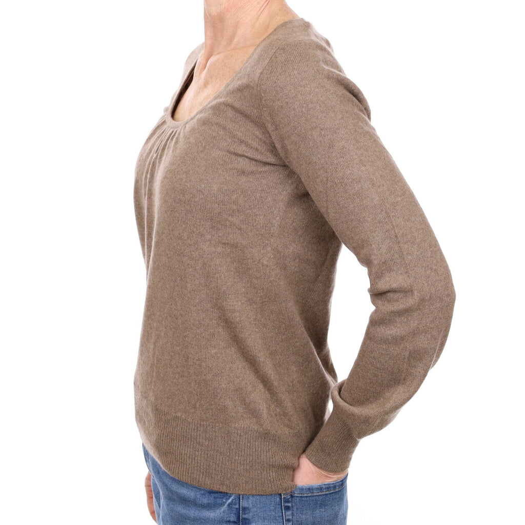 Mocha Brown Cashmere Scoop Neck Jumper Small