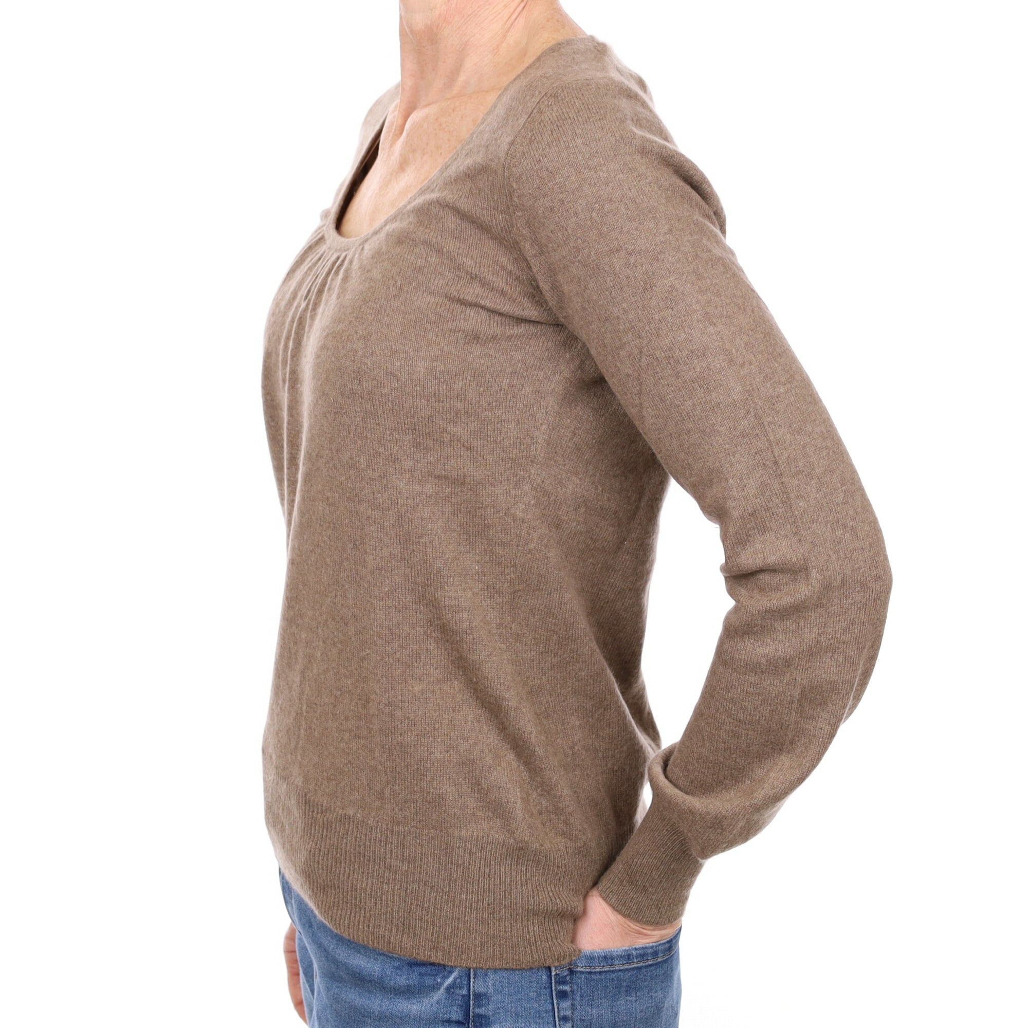Mocha Brown Cashmere Scoop Neck Jumper Small