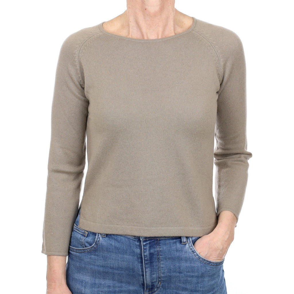 Soft Khaki Cashmere Crew Neck Jumper Small