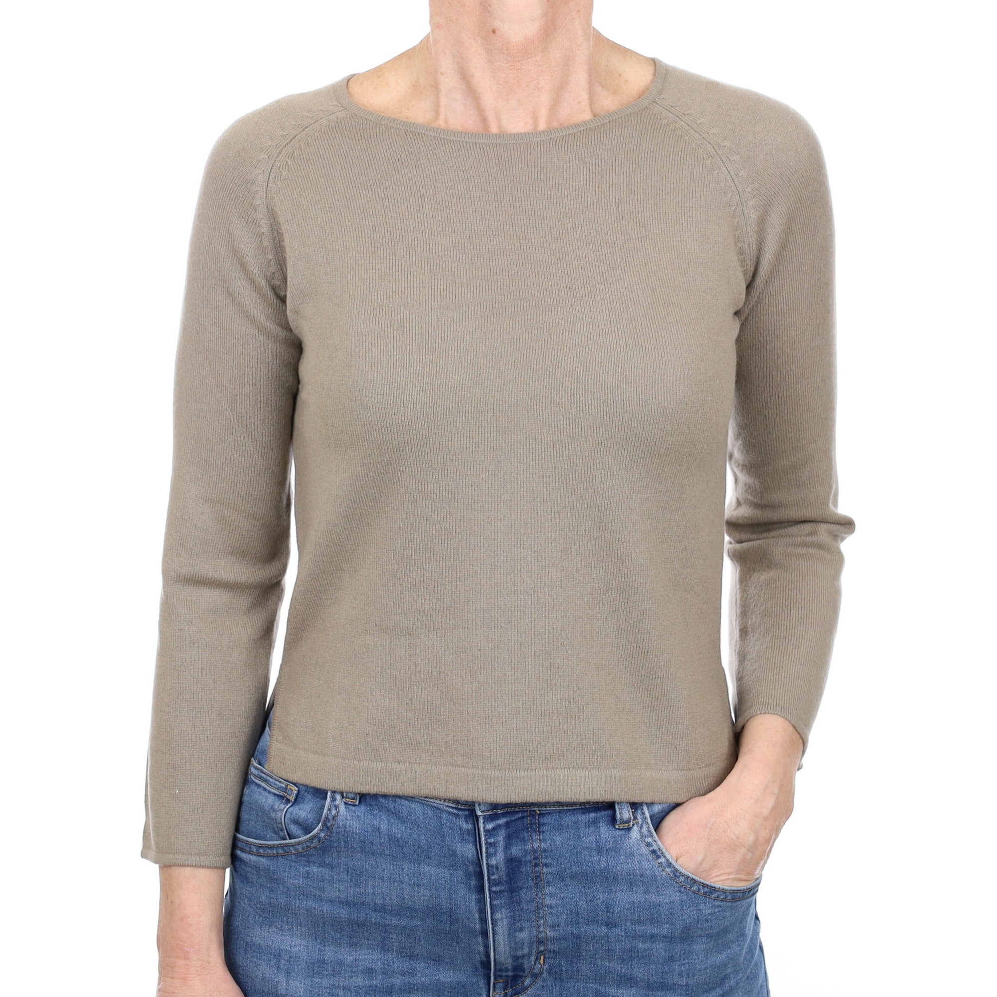 Soft Khaki Cashmere Crew Neck Jumper Small
