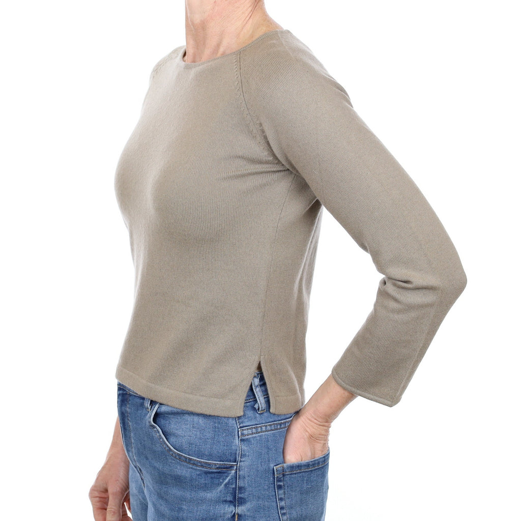 Soft Khaki Cashmere Crew Neck Jumper Small