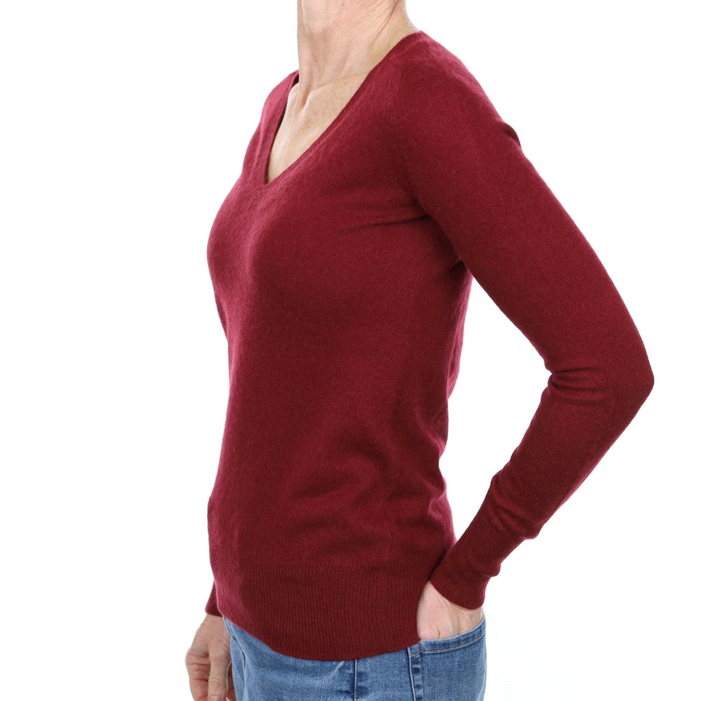 Maroon Red Cashmere V Neck Jumper Small