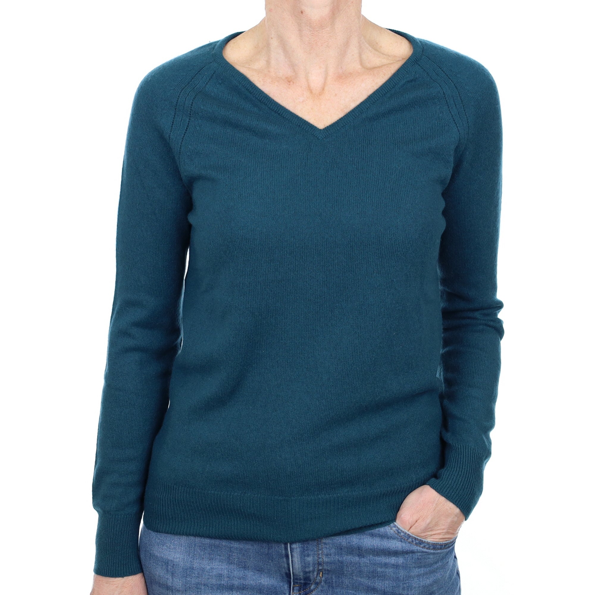 Forest Green Cashmere V Neck Jumper Small