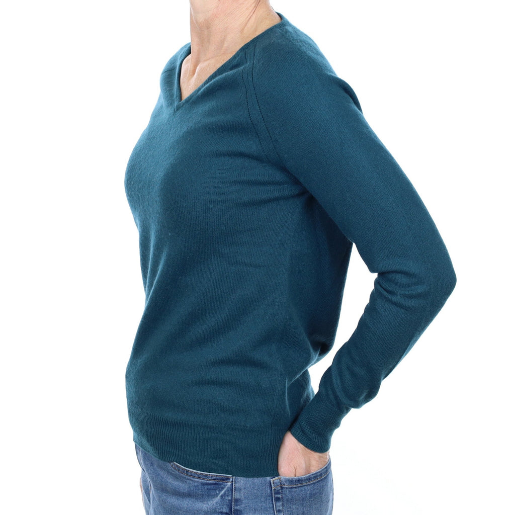 Forest Green Cashmere V Neck Jumper Small