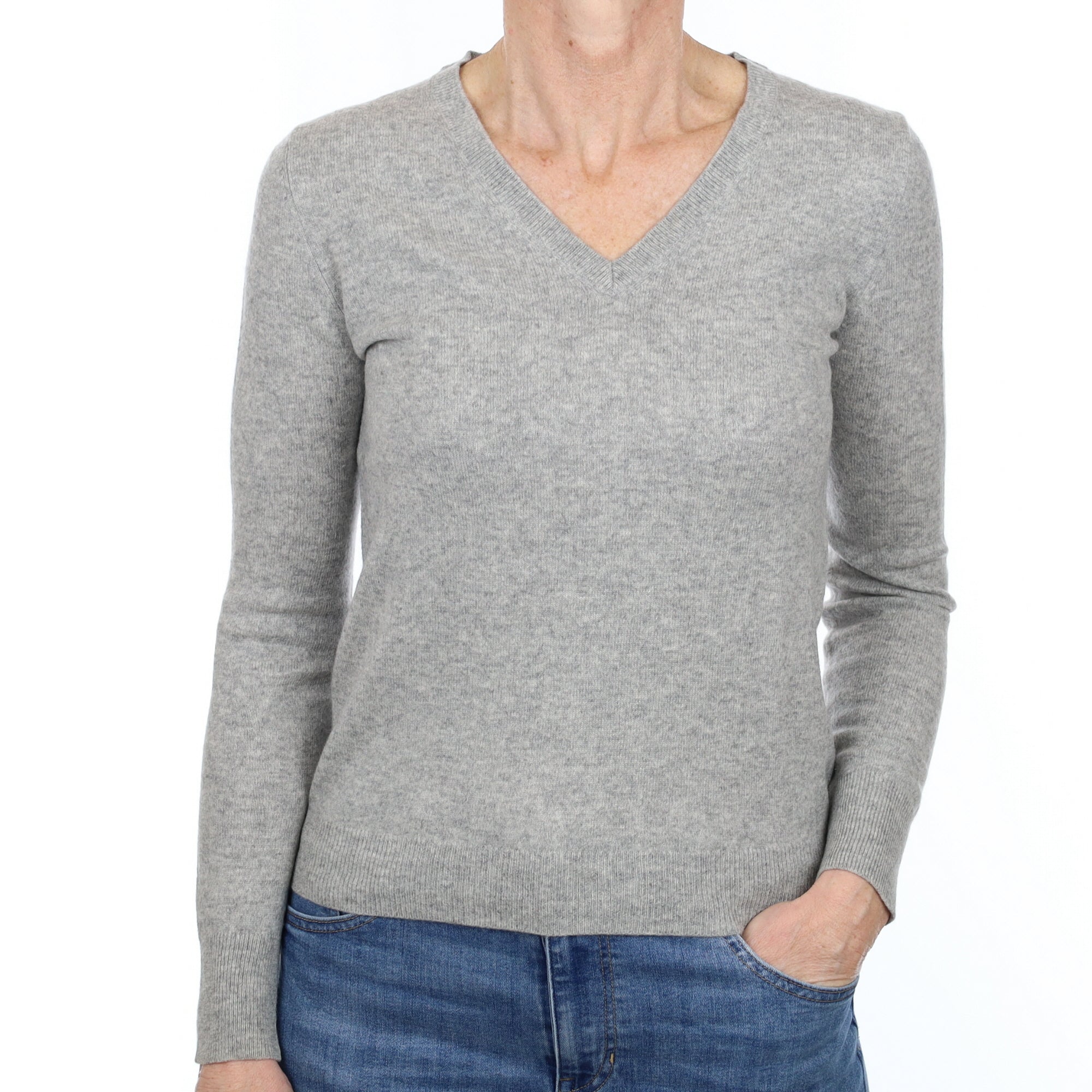 Smoke Grey Cashmere V Neck Jumper Small