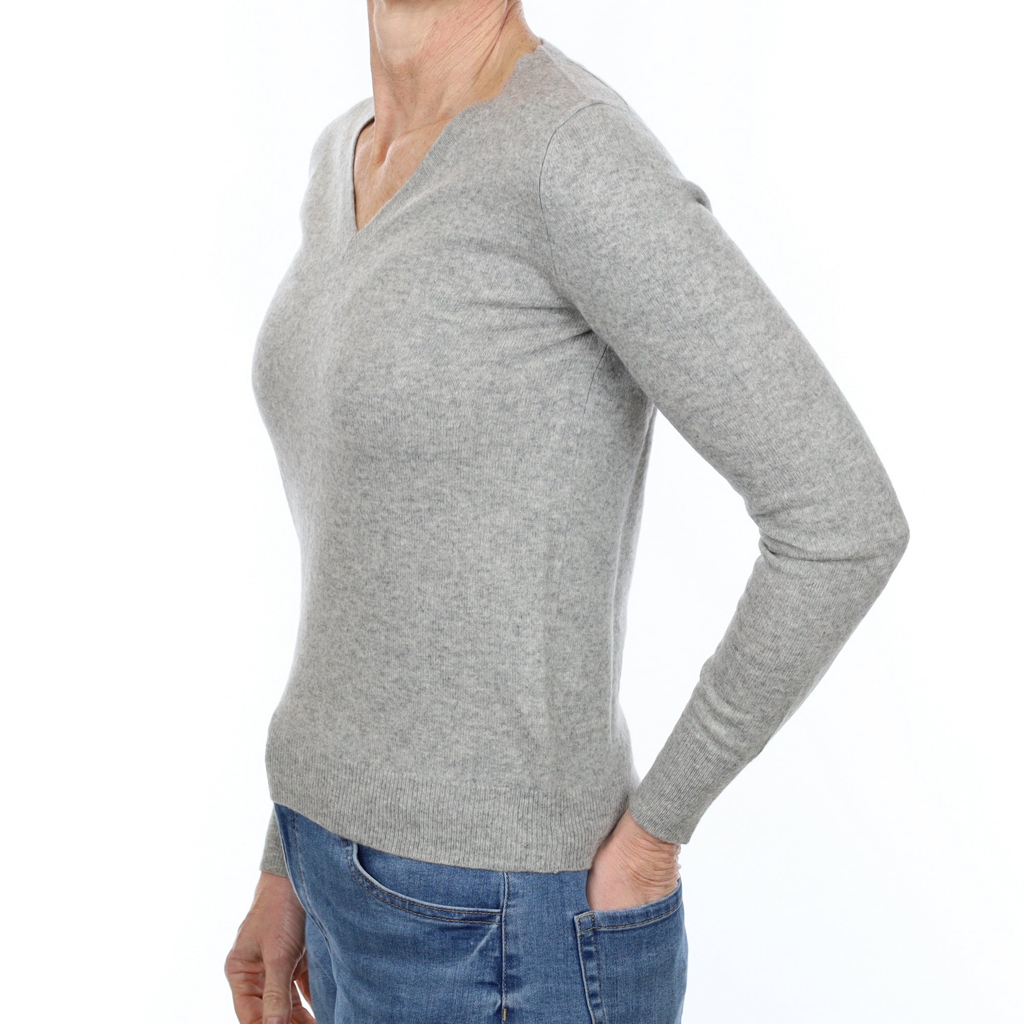 Smoke Grey Cashmere V Neck Jumper Small