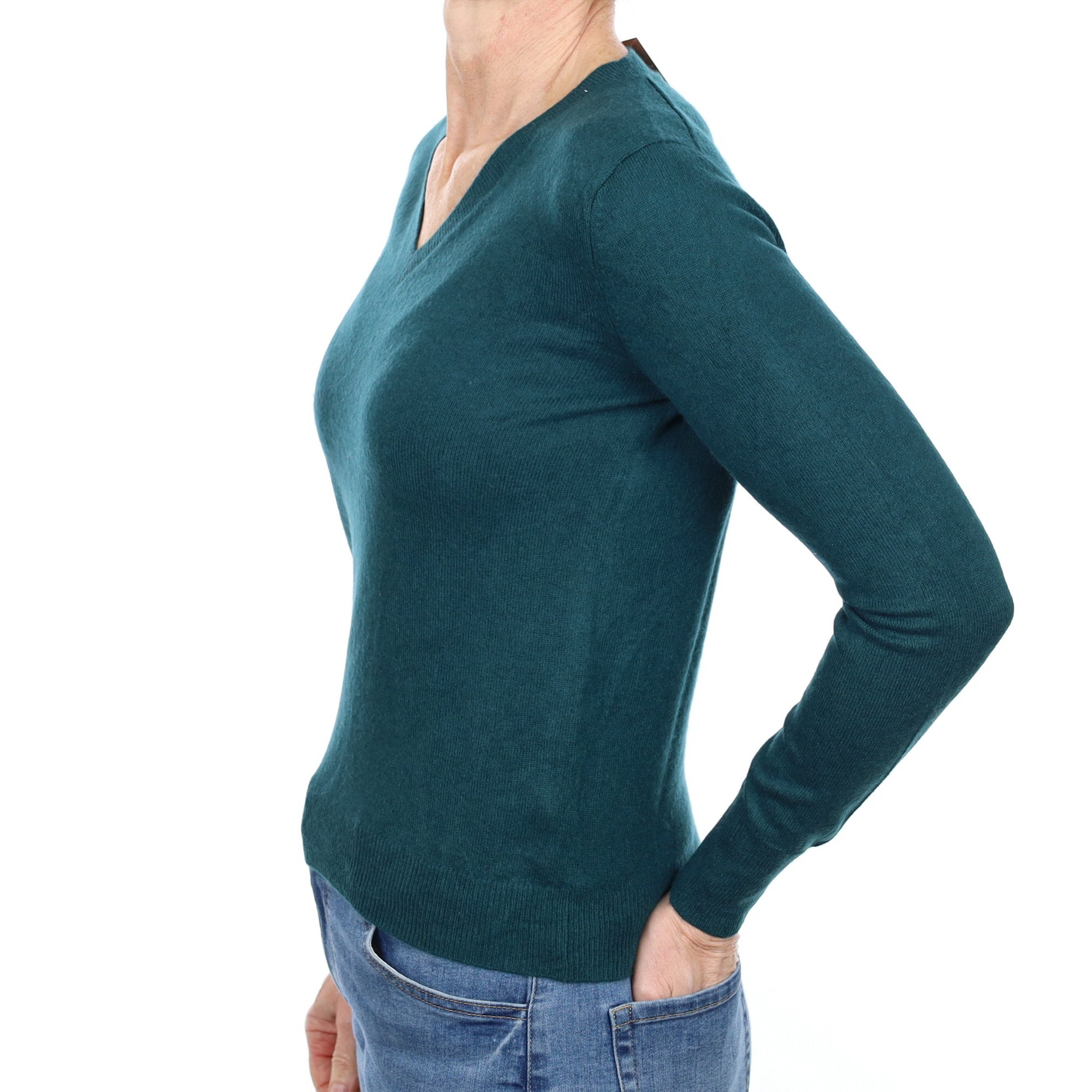Forest Green Cashmere V Neck Jumper Small