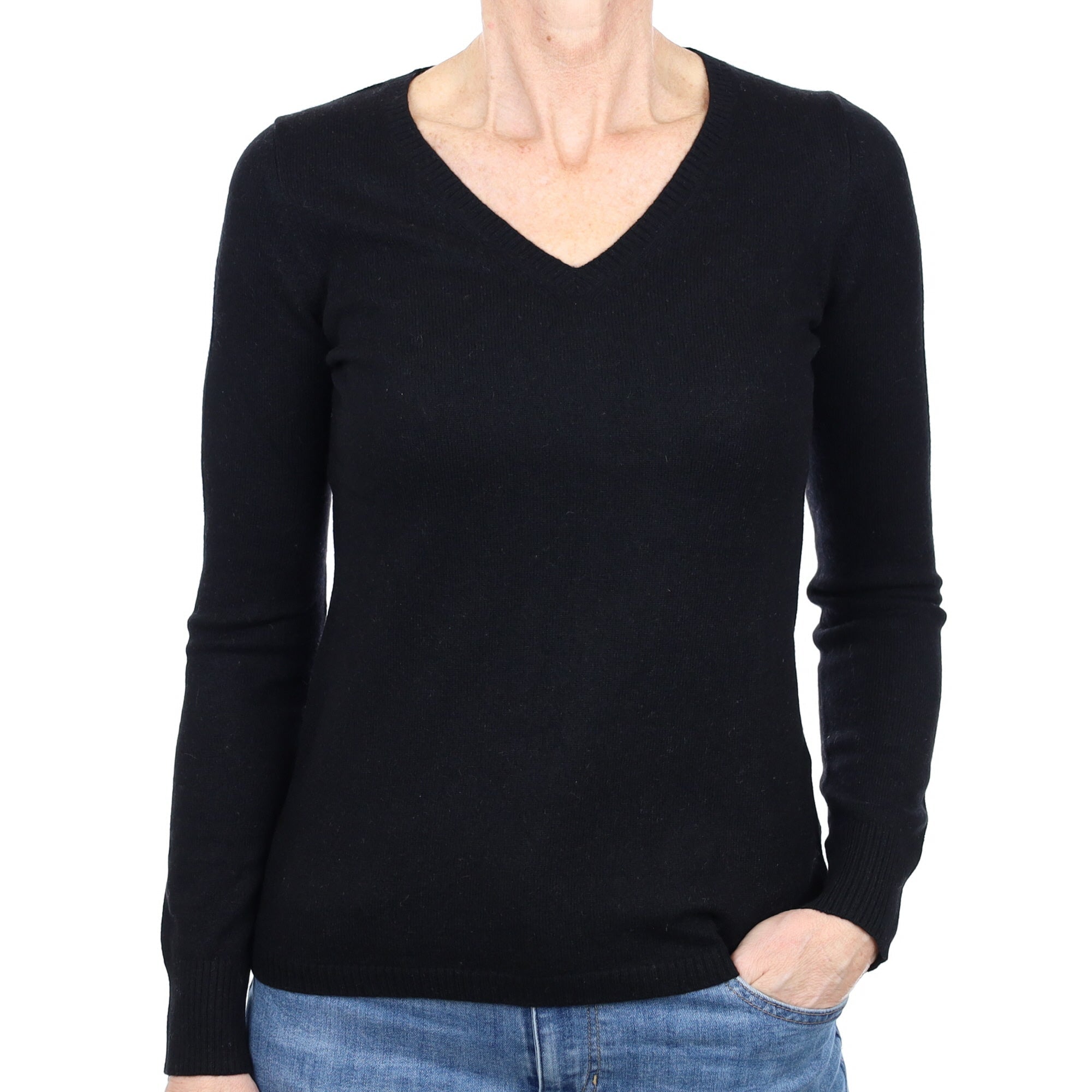 Black Cashmere V Neck Jumper Small