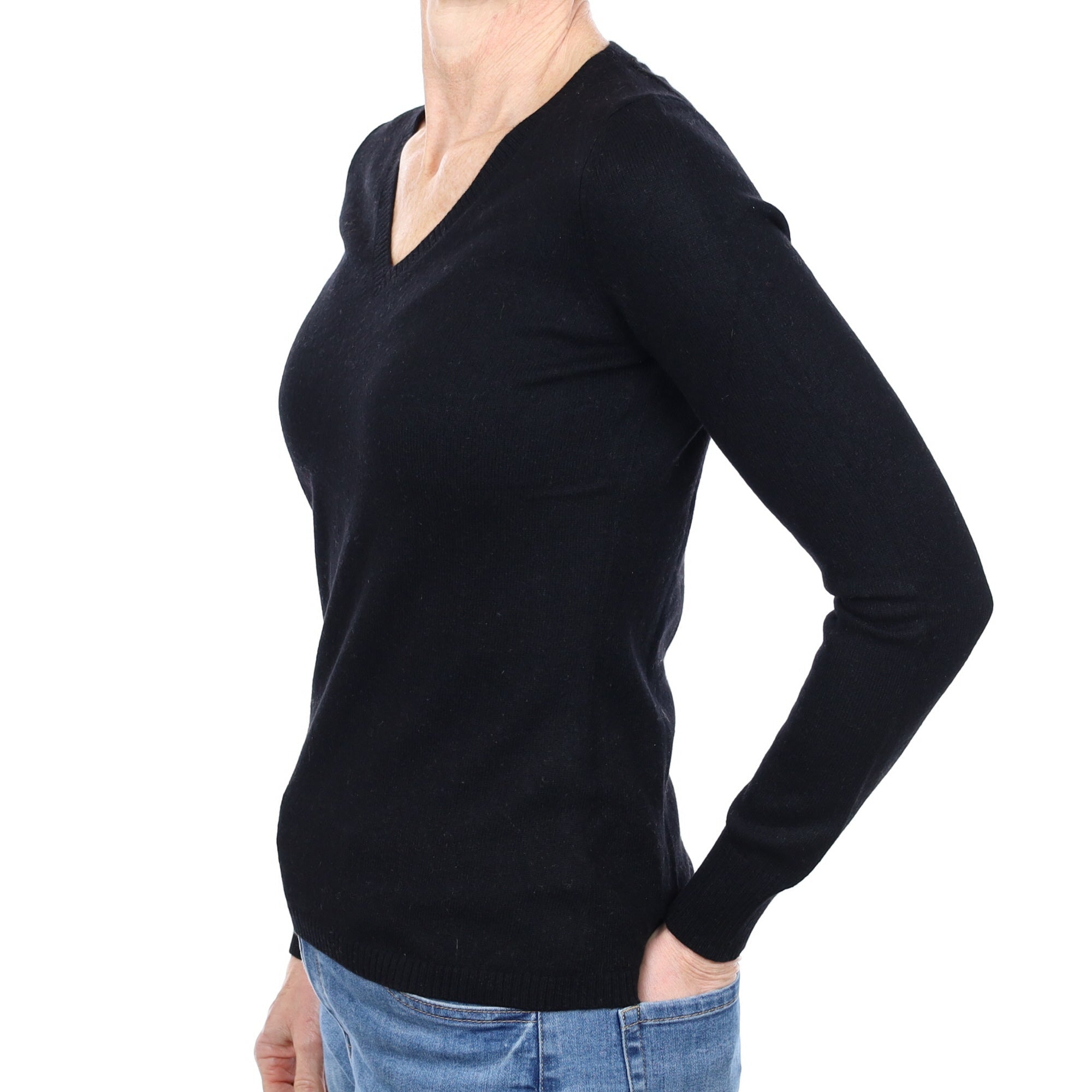 Black Cashmere V Neck Jumper Small