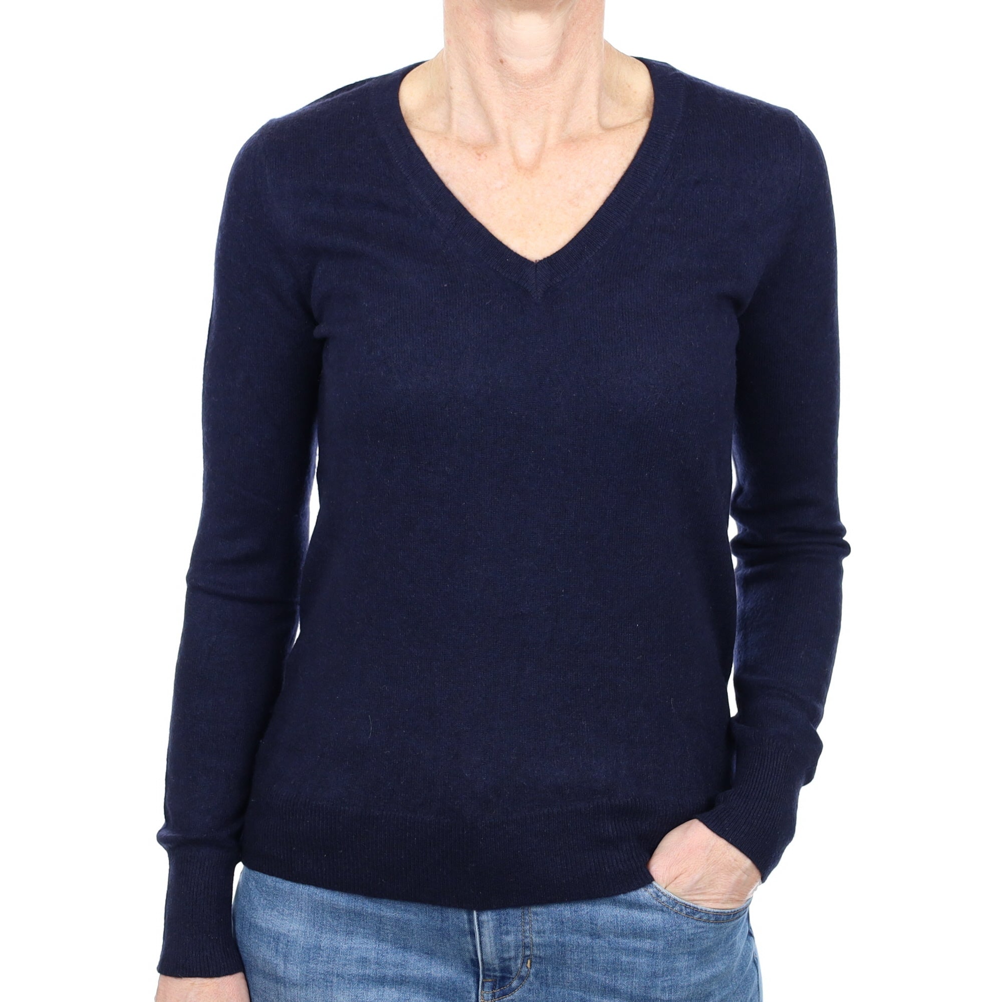 Navy Blue Cashmere V Neck Jumper Small
