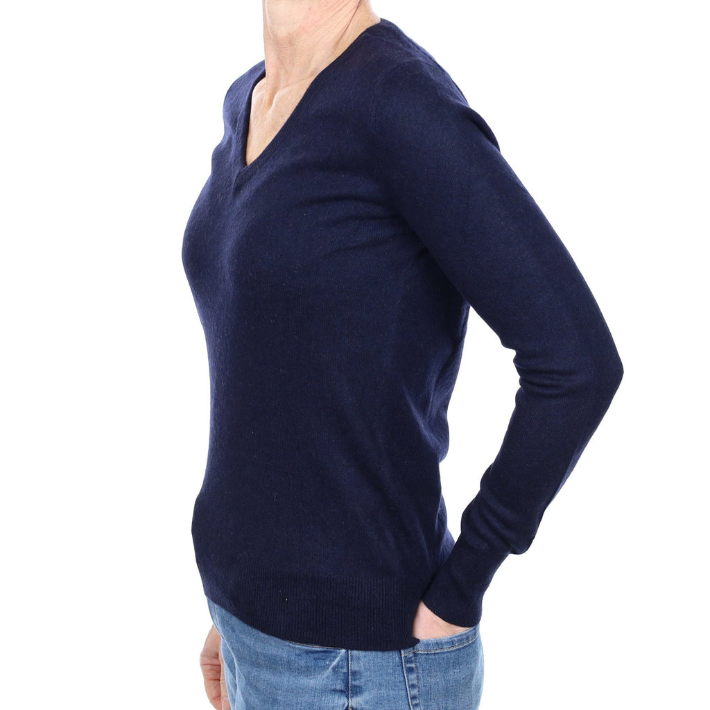 Navy Blue Cashmere V Neck Jumper Small