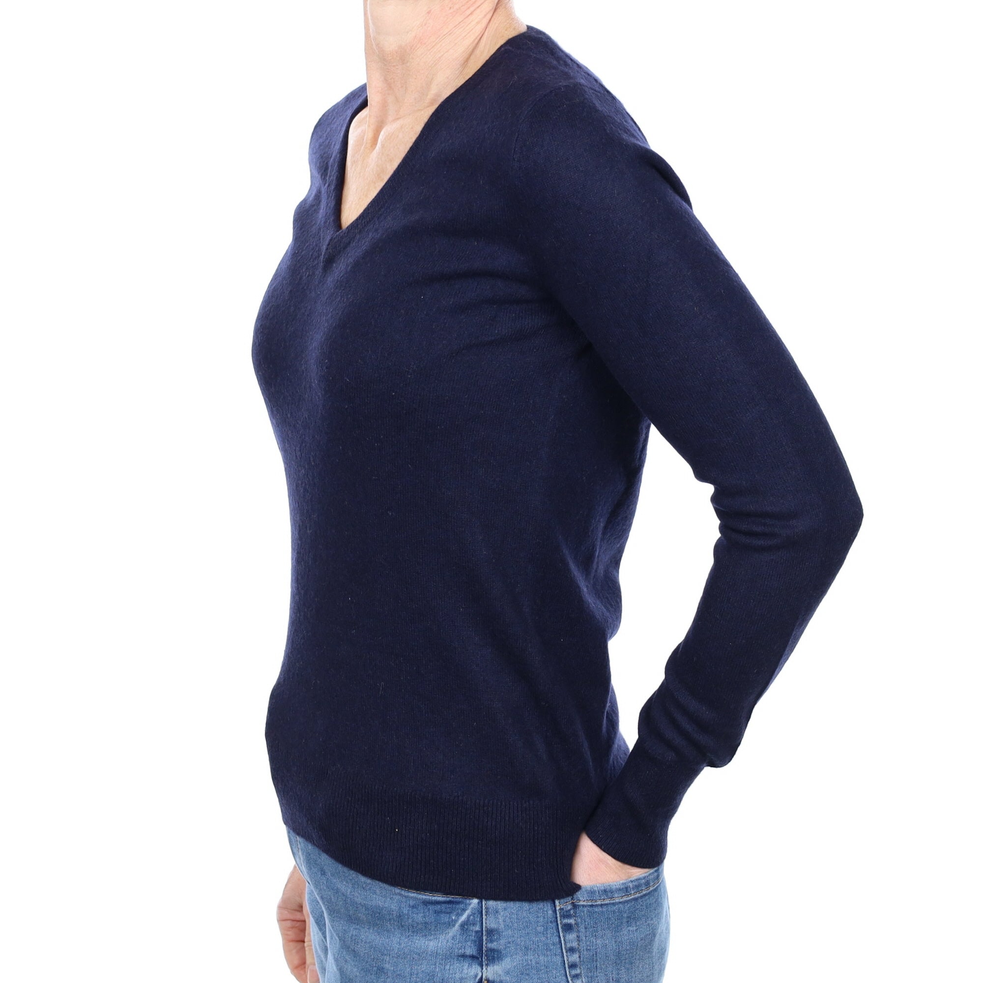 Navy Blue Cashmere V Neck Jumper Small