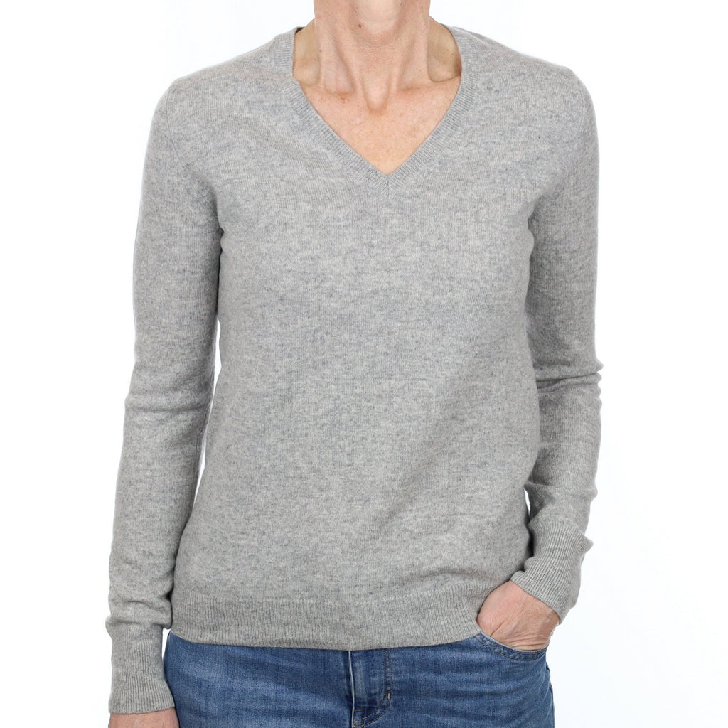 Smoke Grey Cashmere V Neck Jumper Small