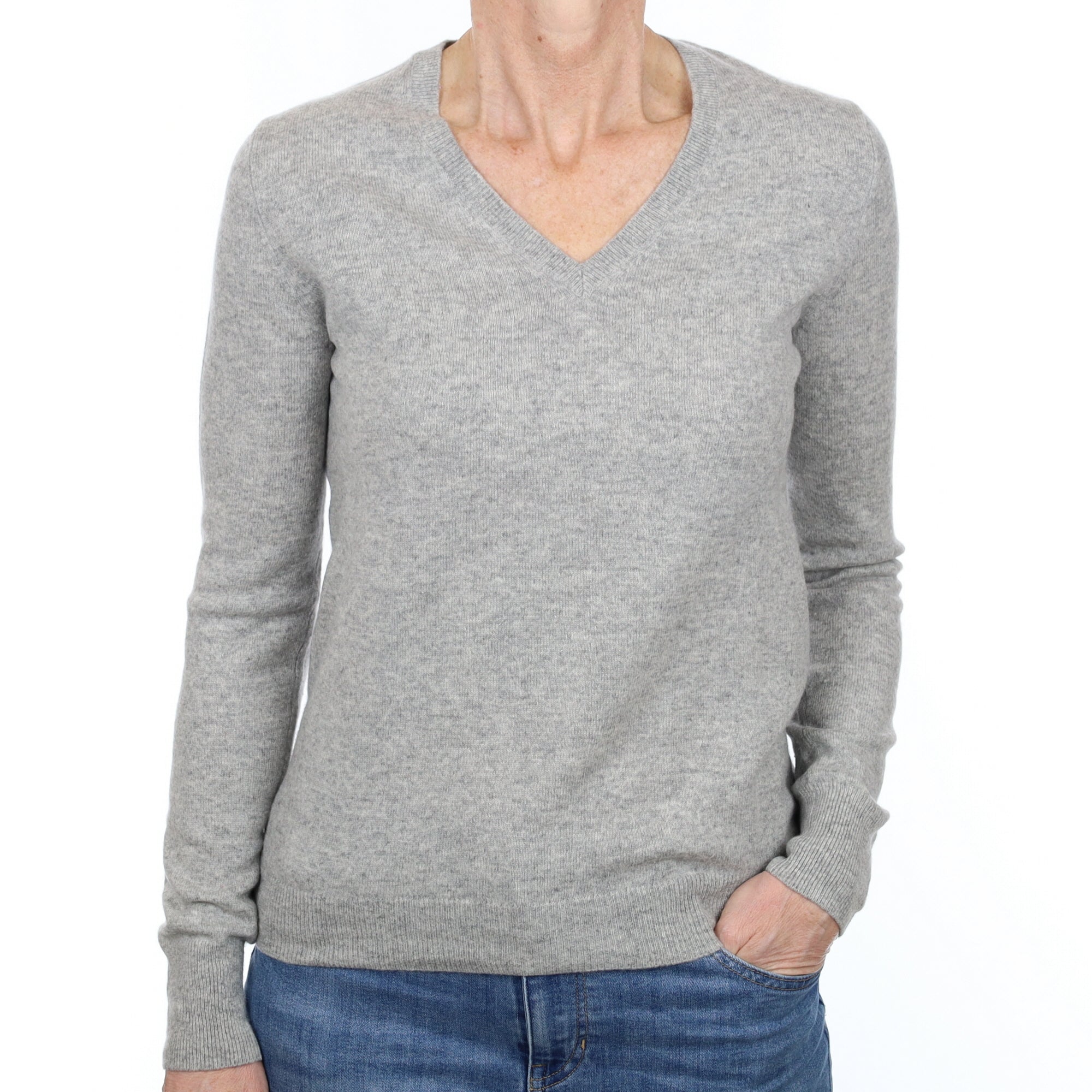 Smoke Grey Cashmere V Neck Jumper Small