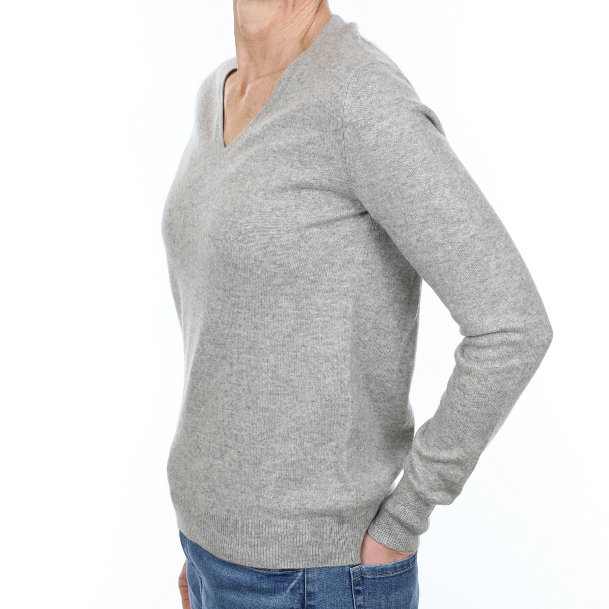 Smoke Grey Cashmere V Neck Jumper Small