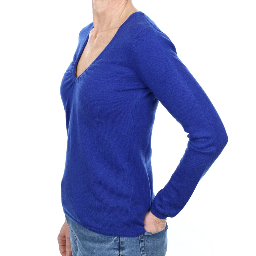 Royal Blue Cashmere Ruched  V Neck Jumper Small