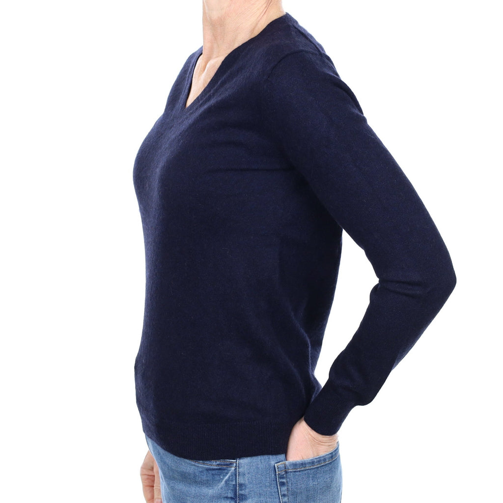 Navy Blue Cashmere V Neck Jumper Small