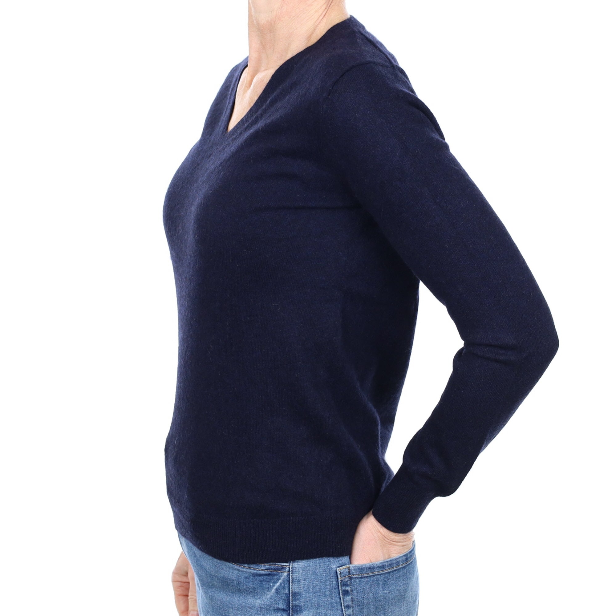 Navy Blue Cashmere V Neck Jumper Small