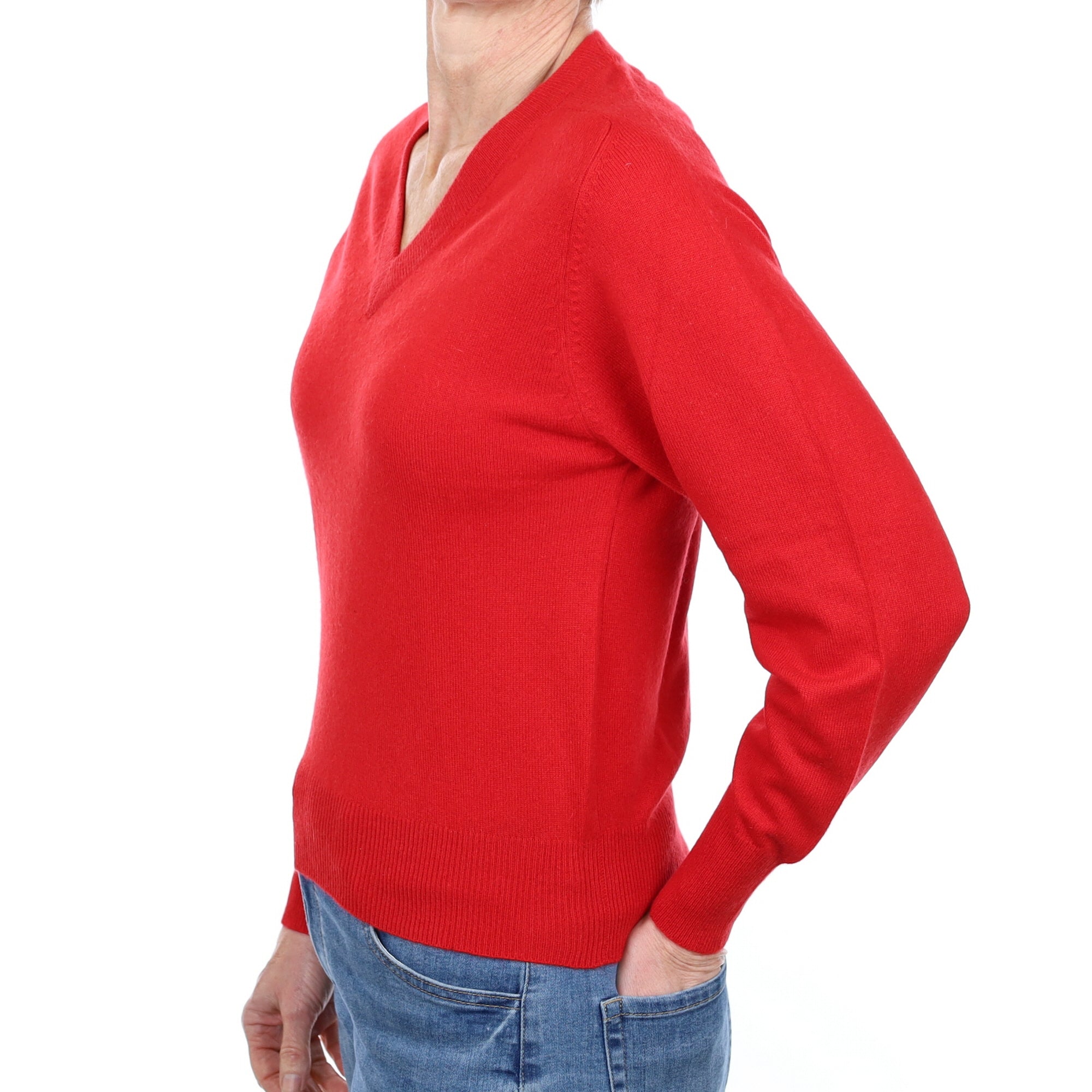 Scarlet Red Cashmere V Neck Jumper Small